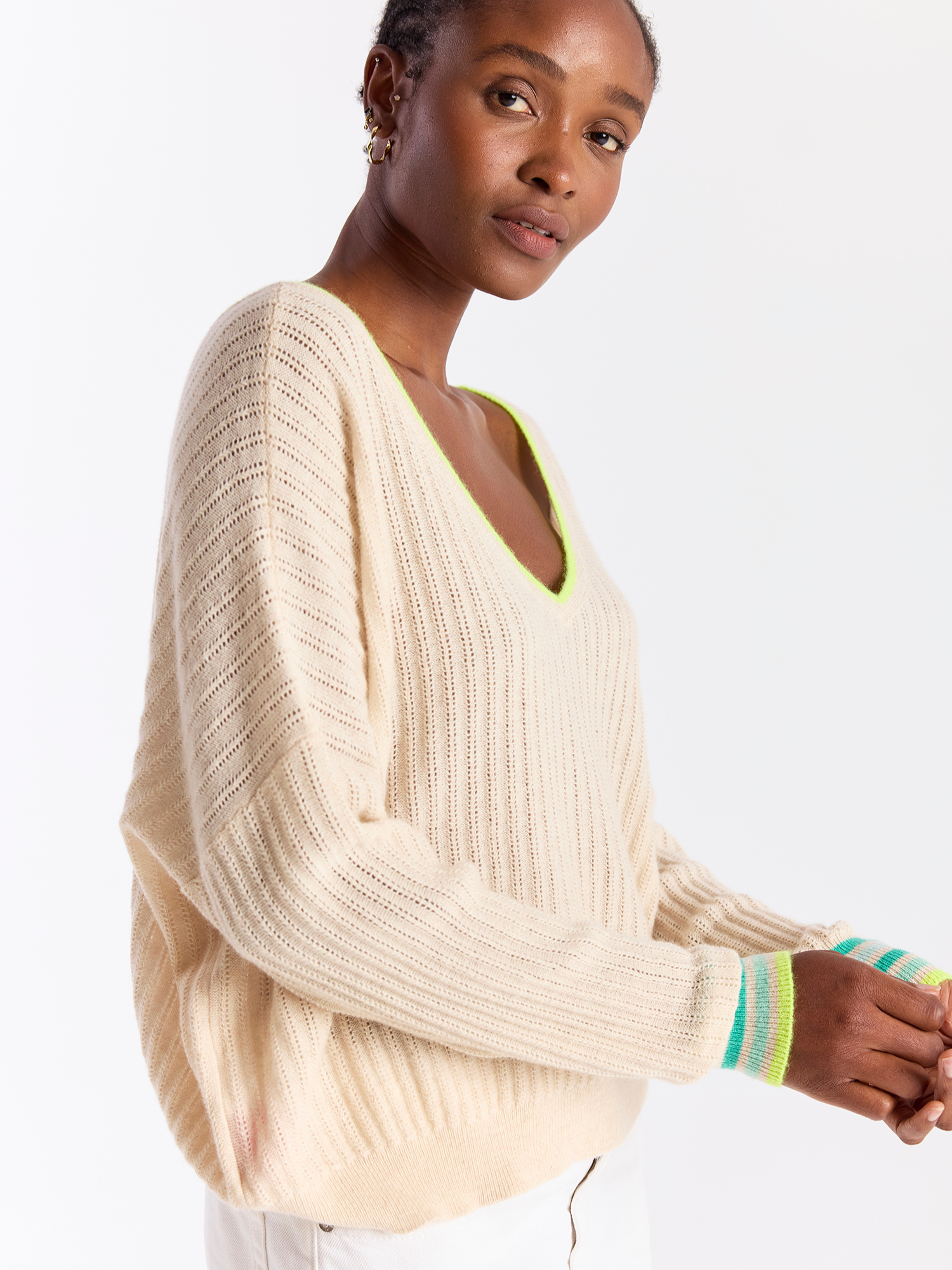 Striped Cuff Reversible Cashmere Jumper
