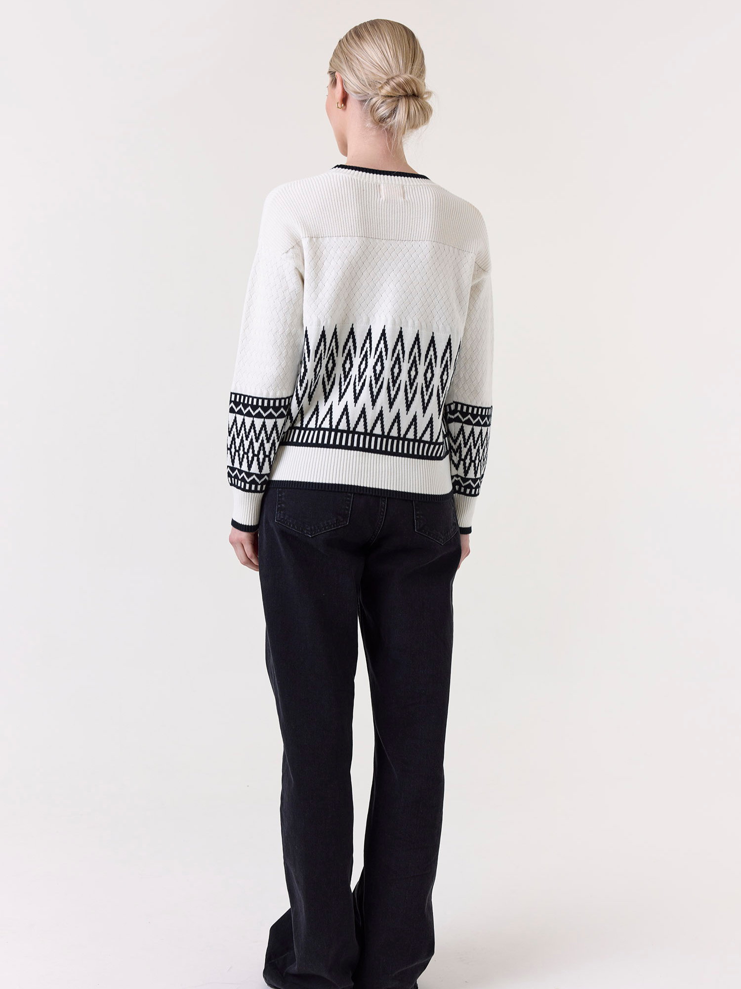 Mix Stitch Geo Crew Neck Sweater