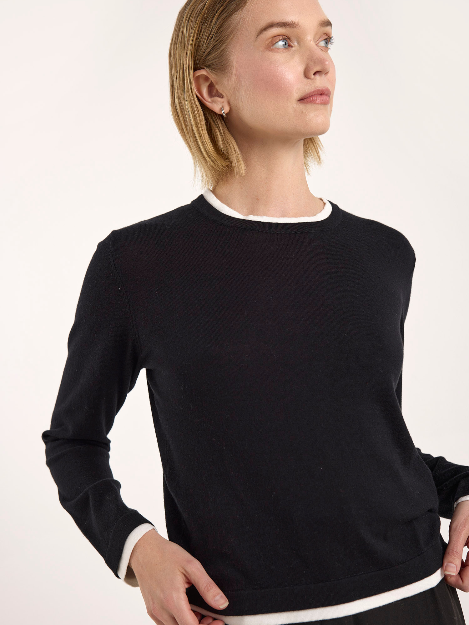 Double Contrast Trim Crew Neck Jumper