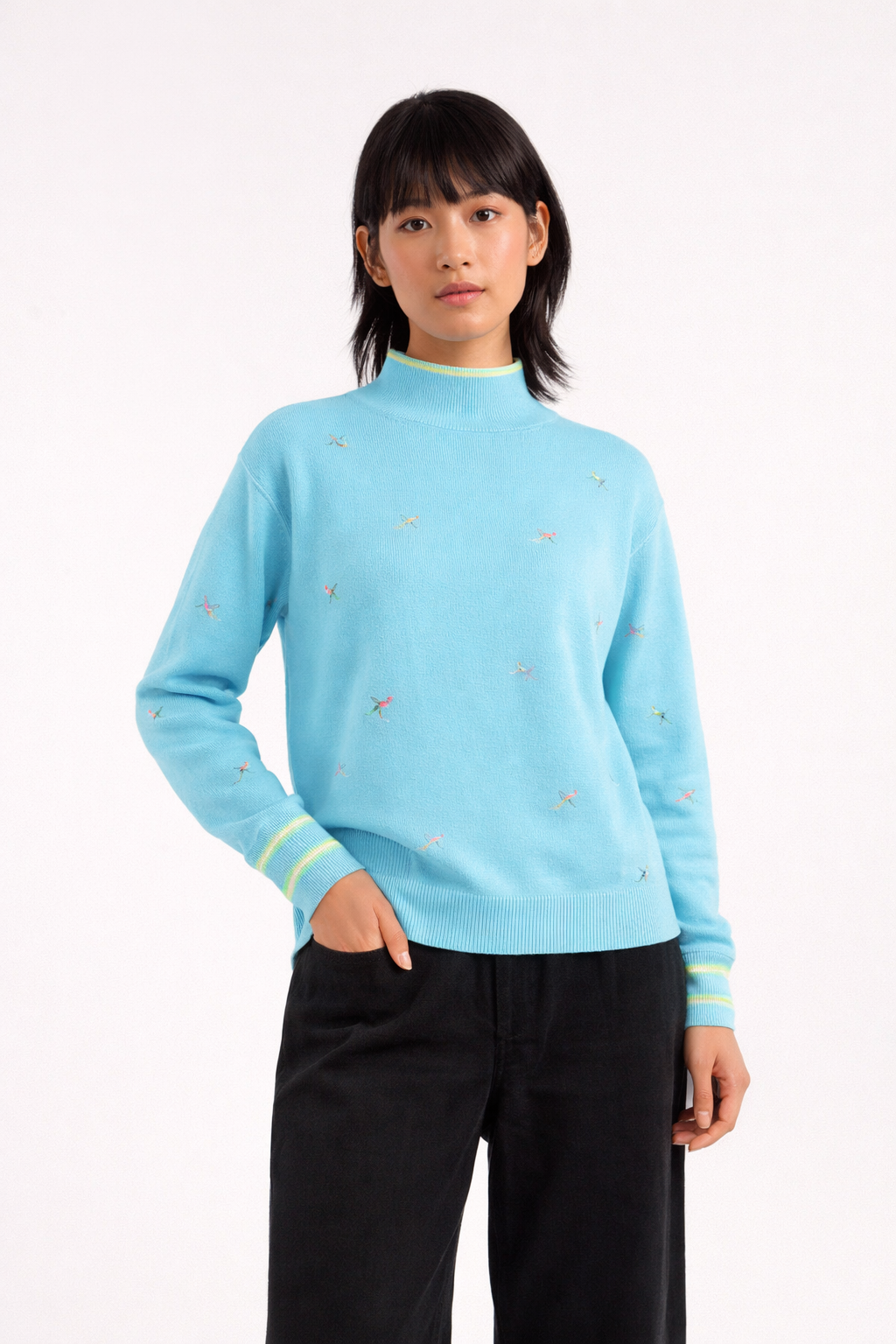 DITSY SKI EMBROIDERY MOCK NECK