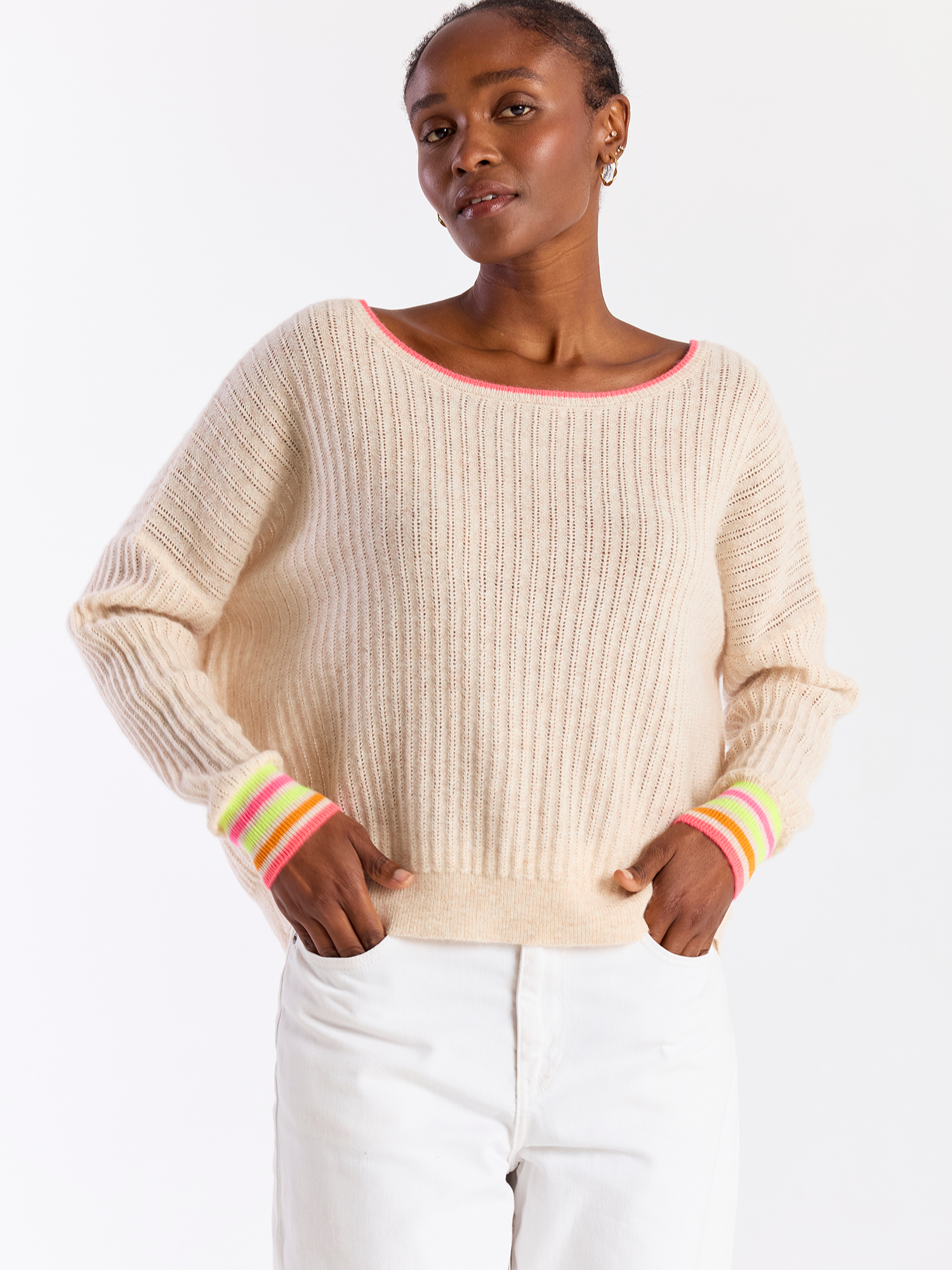 Striped Cuff Reversible Cashmere Jumper