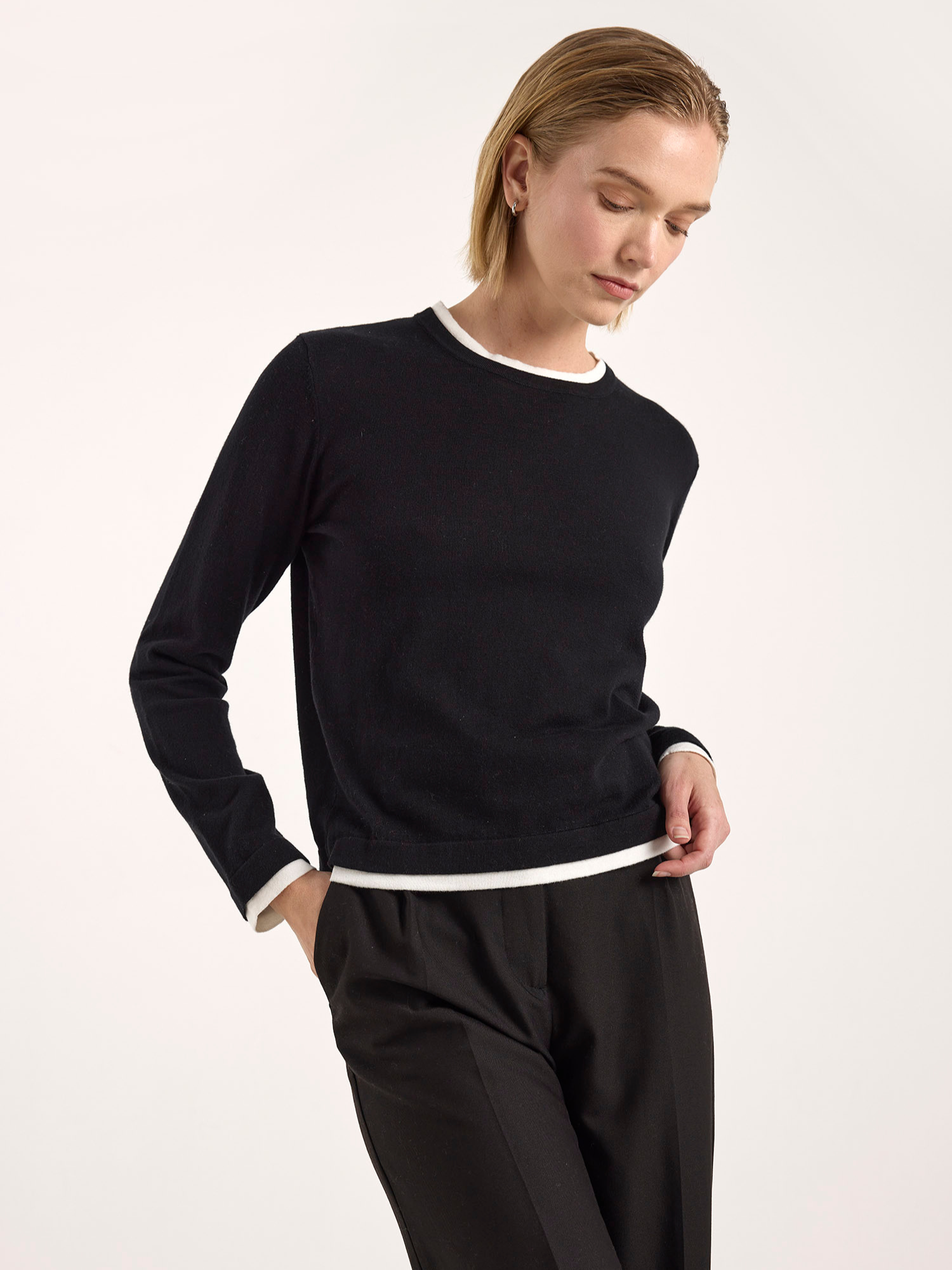 Double Contrast Trim Crew Neck Jumper