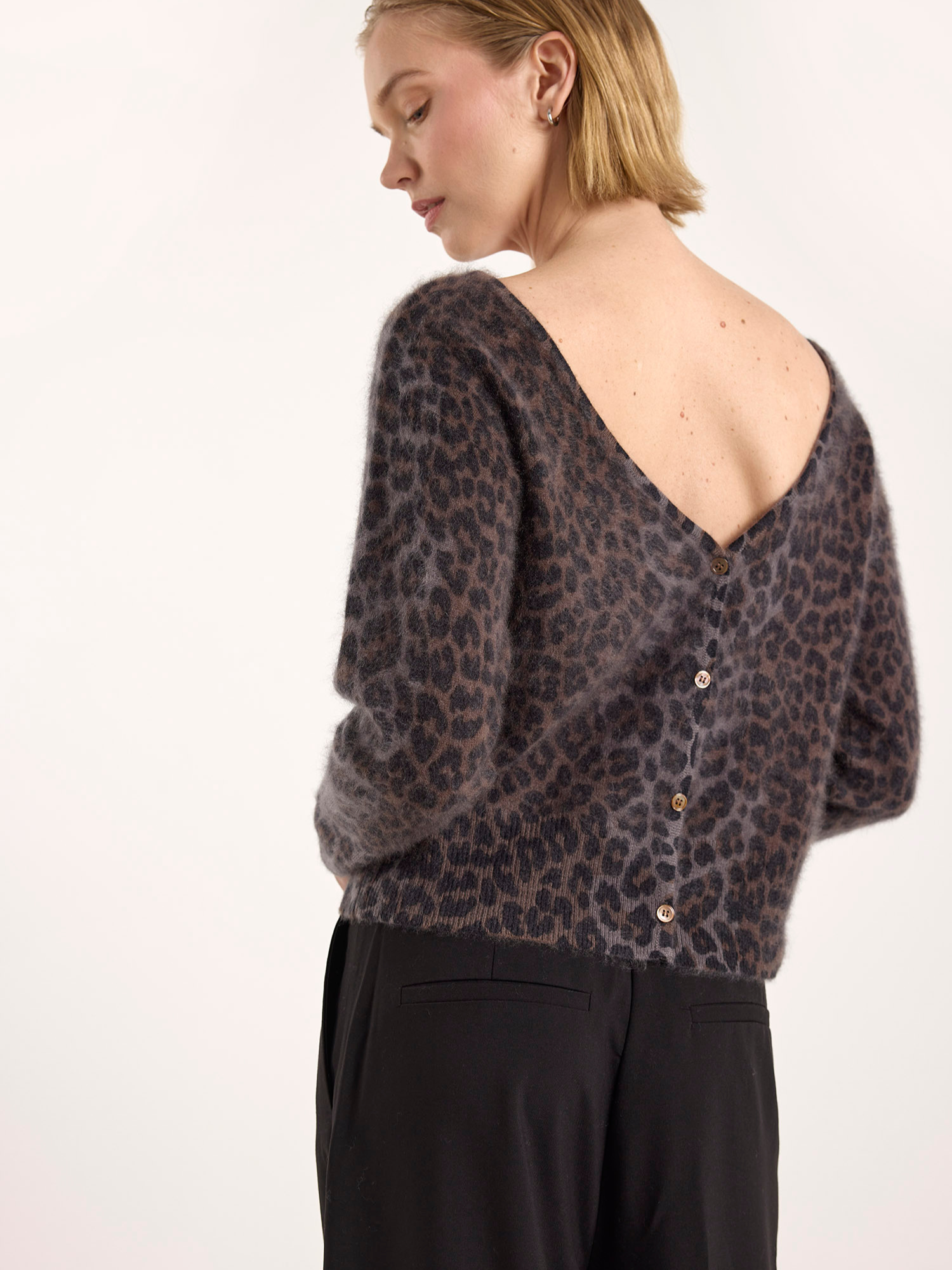 Belle Brushed Leopard Reversible Cashmere Cardigan