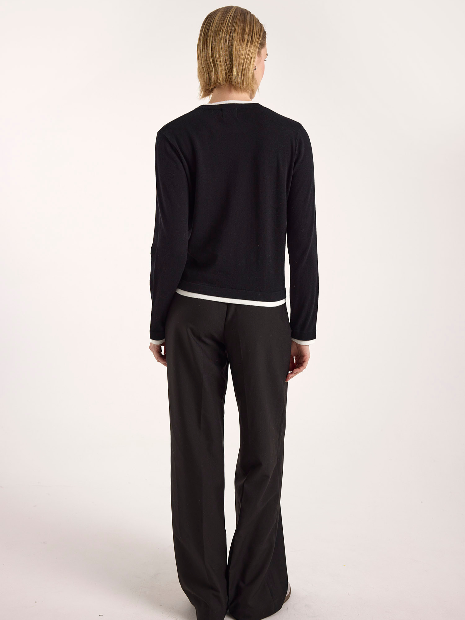 Double Contrast Trim Crew Neck Jumper