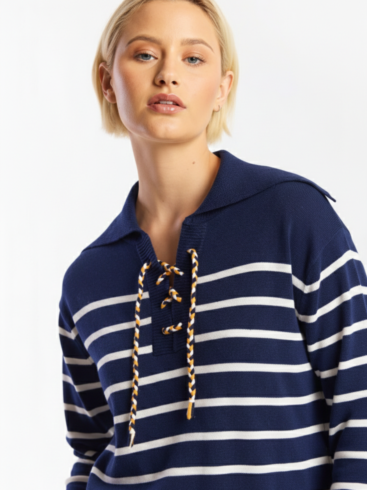Stripe Lace Up Knit Jumper