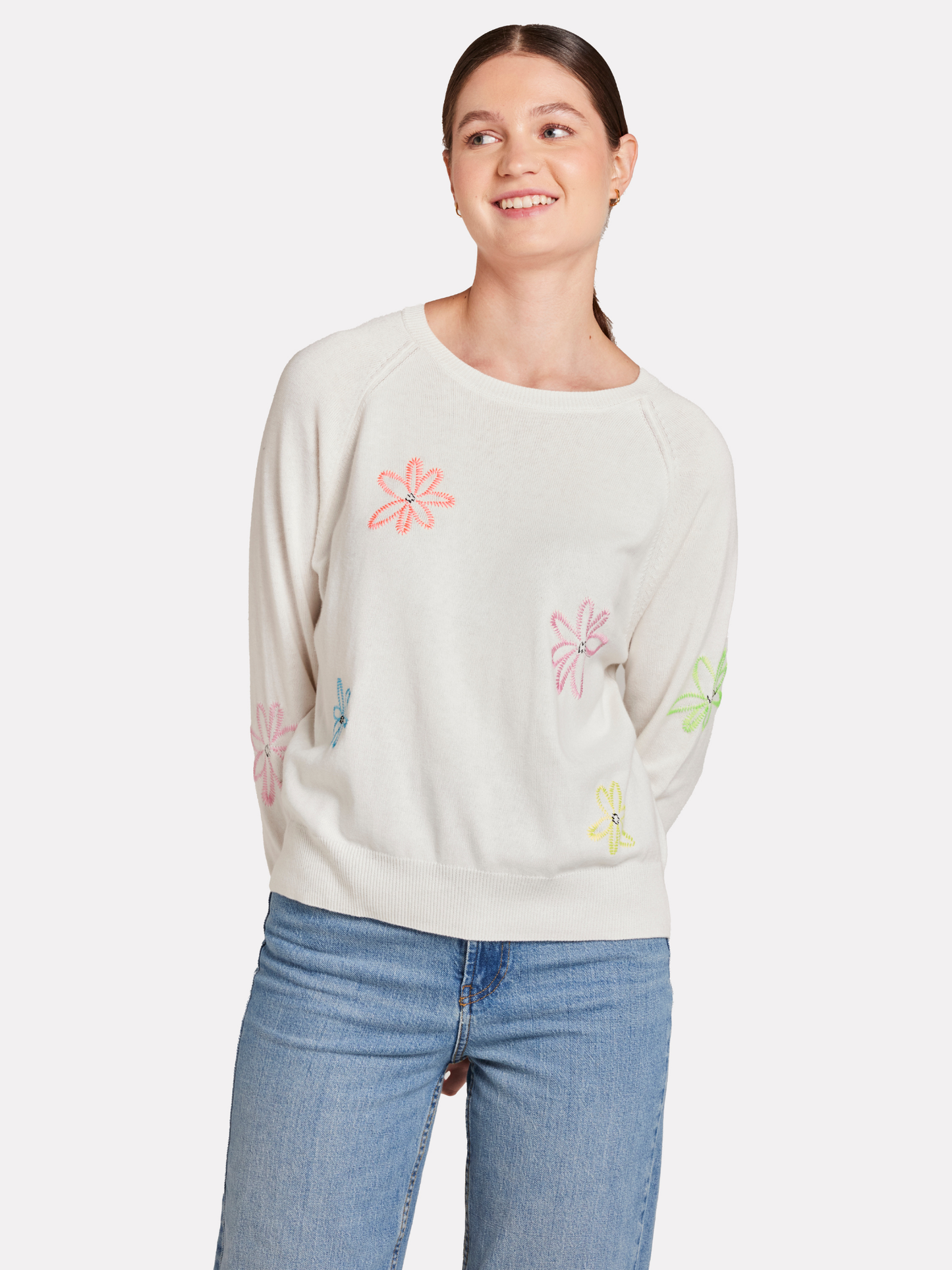 Scatter Floral Embroidery Crew Jumper