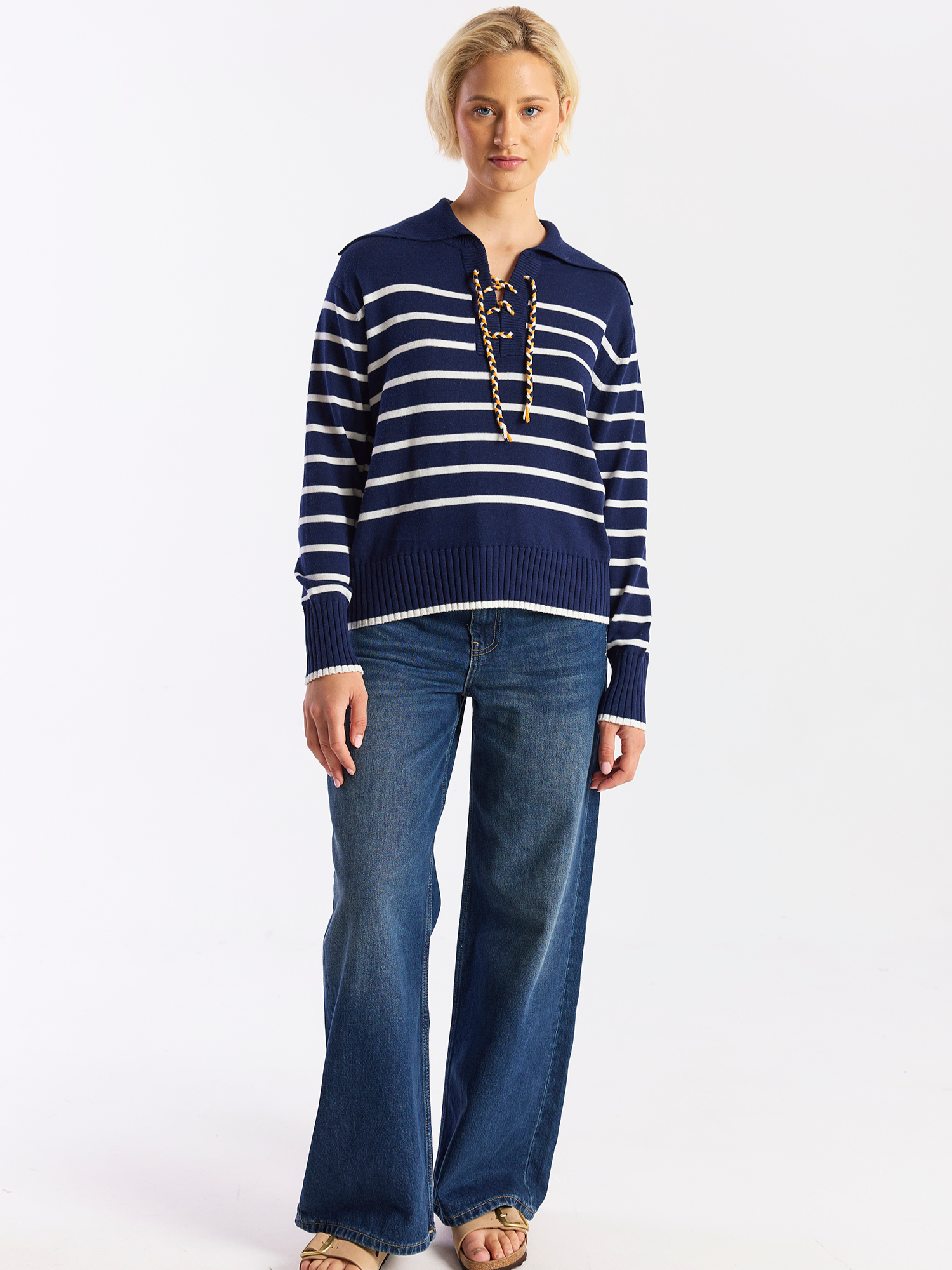 Stripe Lace Up Knit Jumper