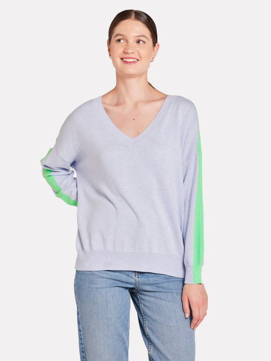 Summer Stripe Up V Neck Jumper
