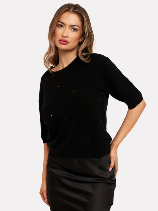 Cable Knit Pearl Cashmere Tee