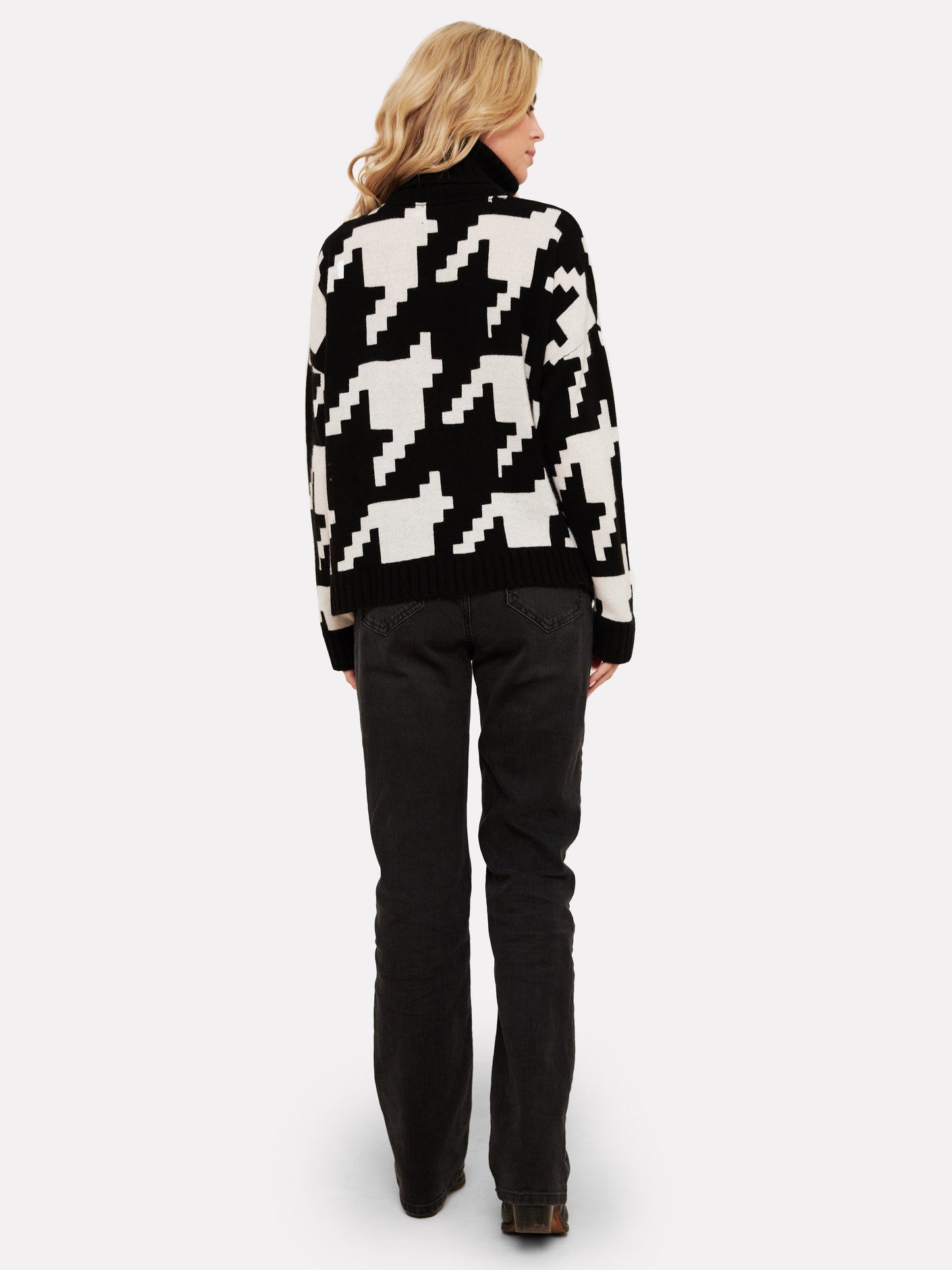 Hayley Houndstooth Cashmere Roll Neck