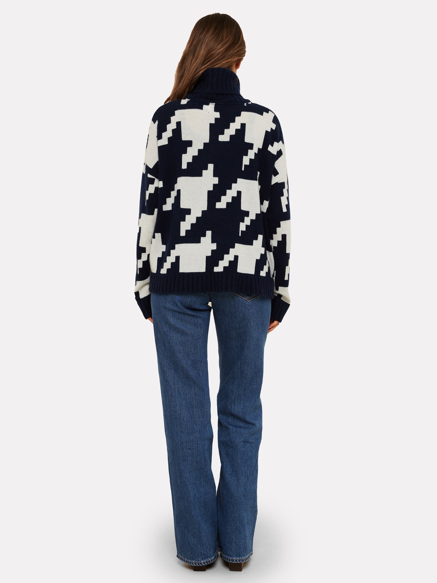 Hayley Houndstooth Cashmere Roll Neck