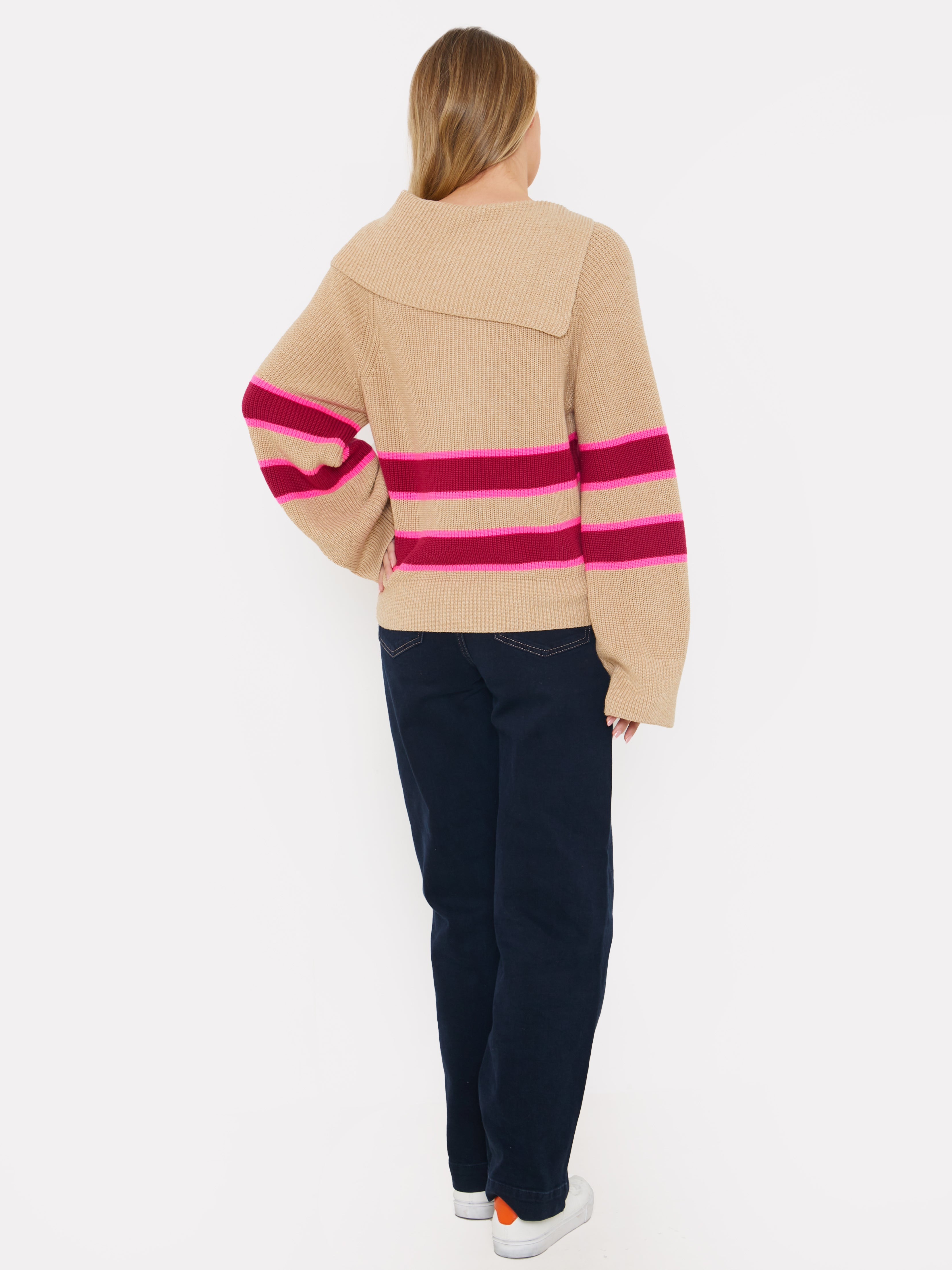 Stripe Asymmetric Zip Neck Jumper