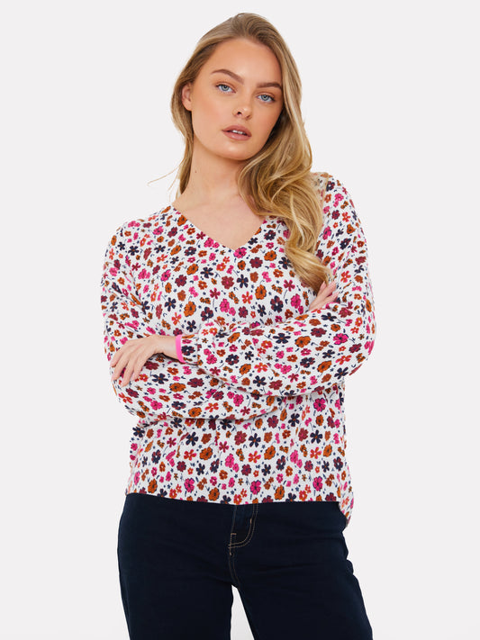 Ditsy Floral V Neck Jumper