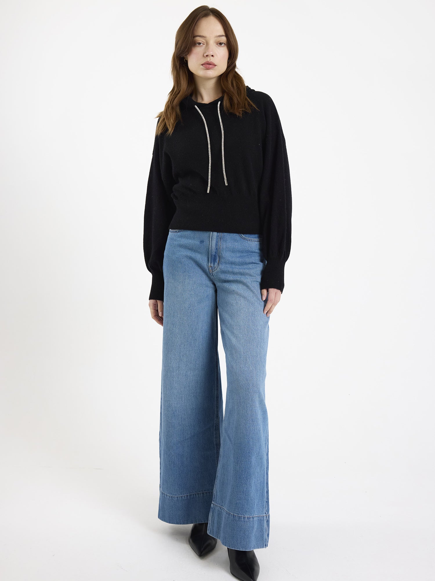 Hilary Rhinestone Drawstring Cashmere Hoodie