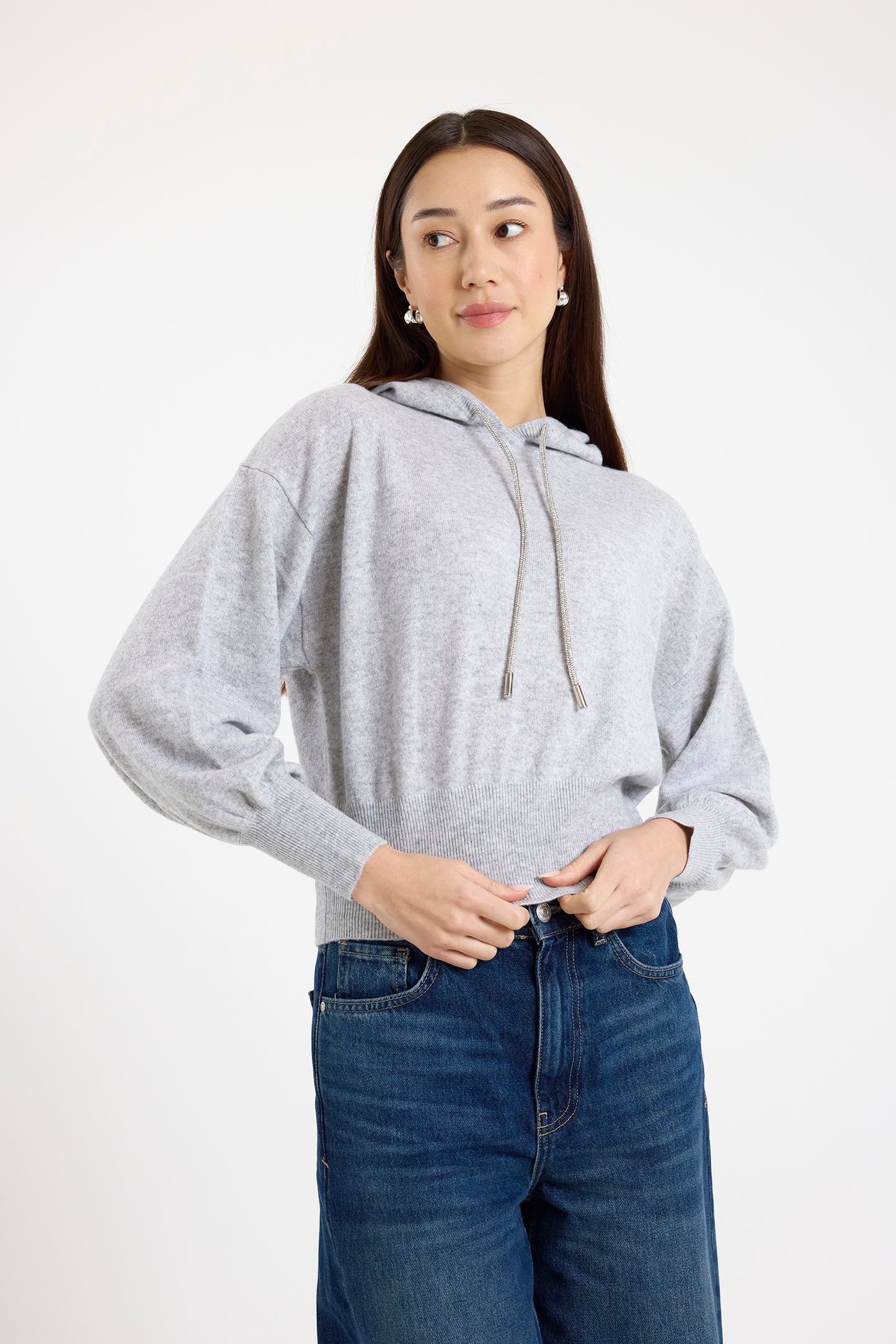 Hilary Rhinestone Drawstring Cashmere Hoodie