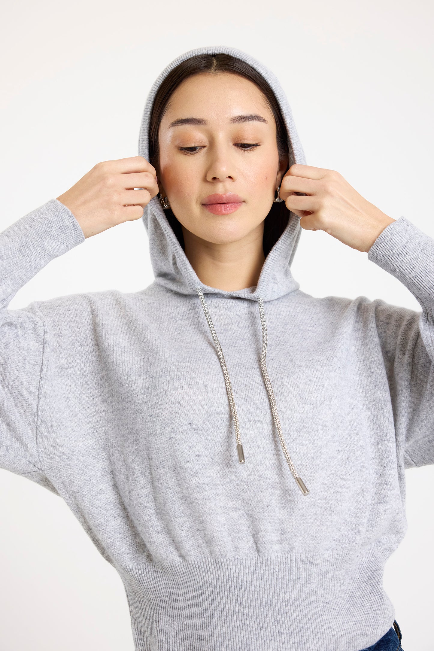 Hilary Rhinestone Drawstring Cashmere Hoodie