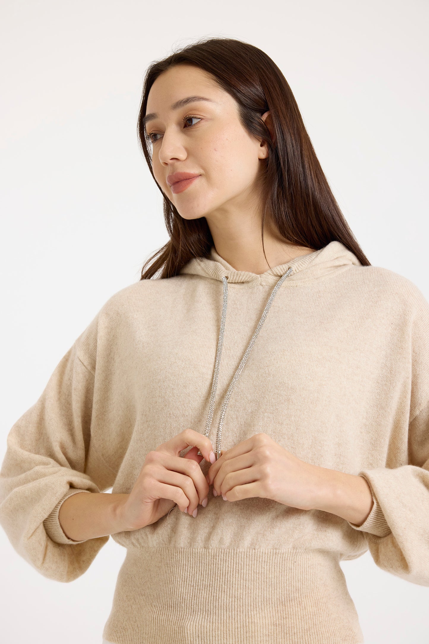 Hilary Rhinestone Drawstring Cashmere Hoodie