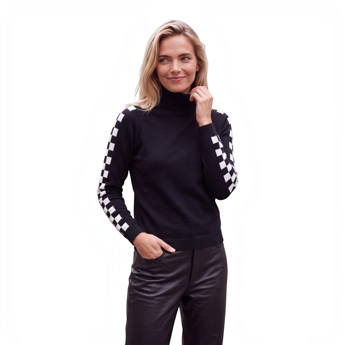 CHELSEA CHECKERED SLEEVE ROLL NECK