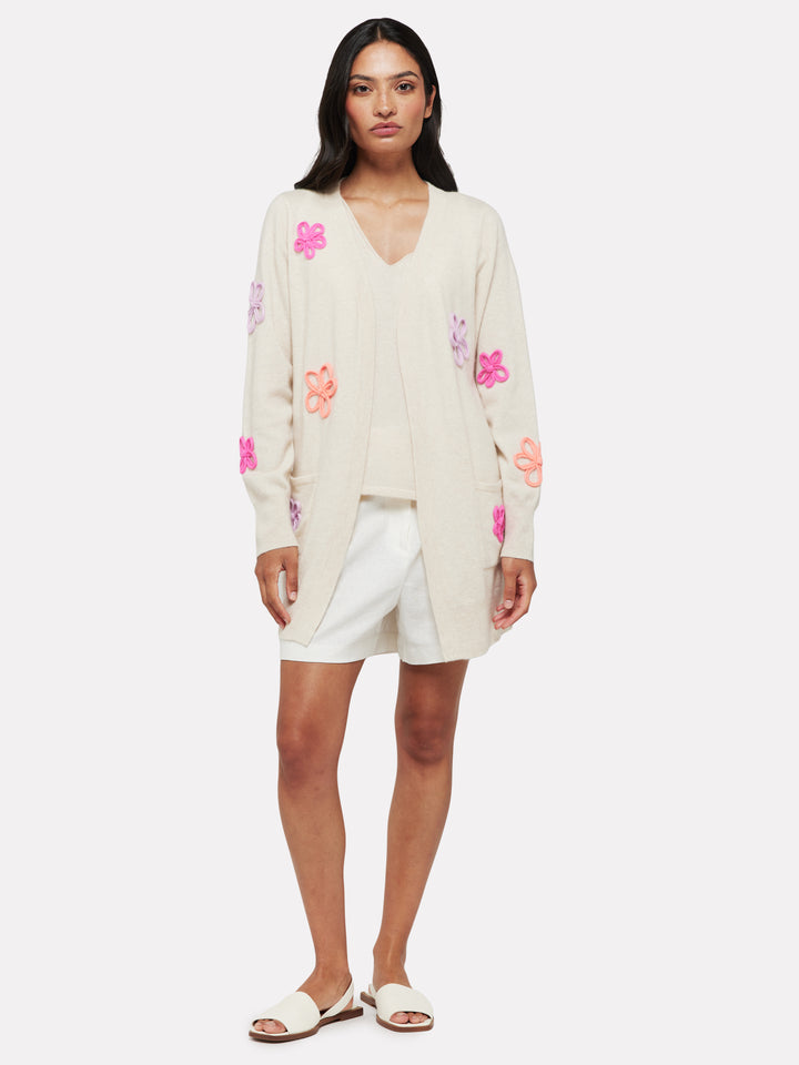 Cashmere Cardigan by Brodie with Crochet Back - Antique White