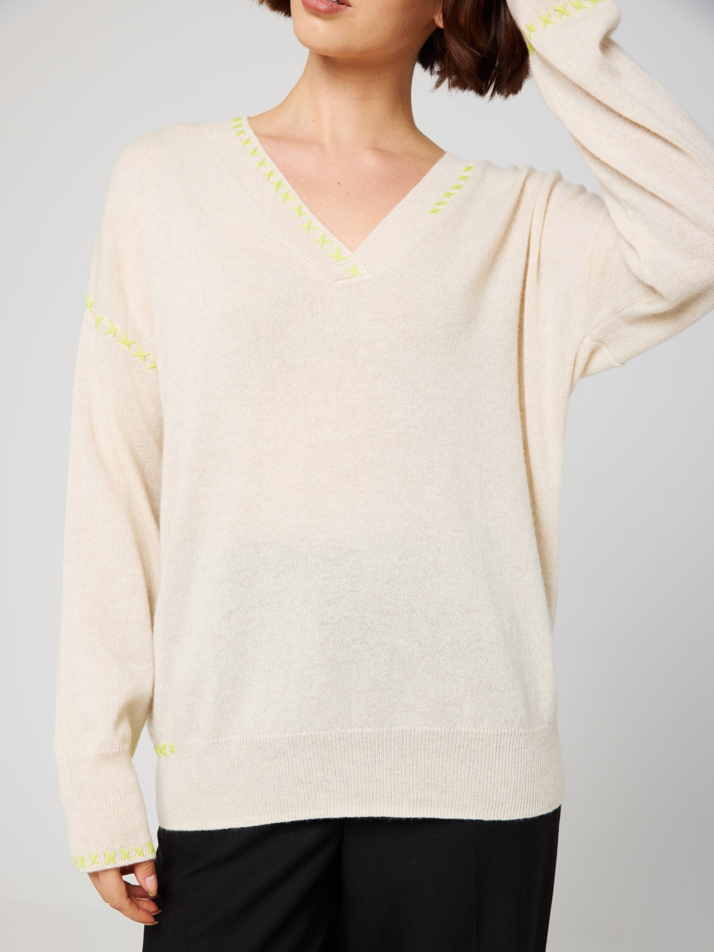 Cross Stitch Cashmere V-Neck