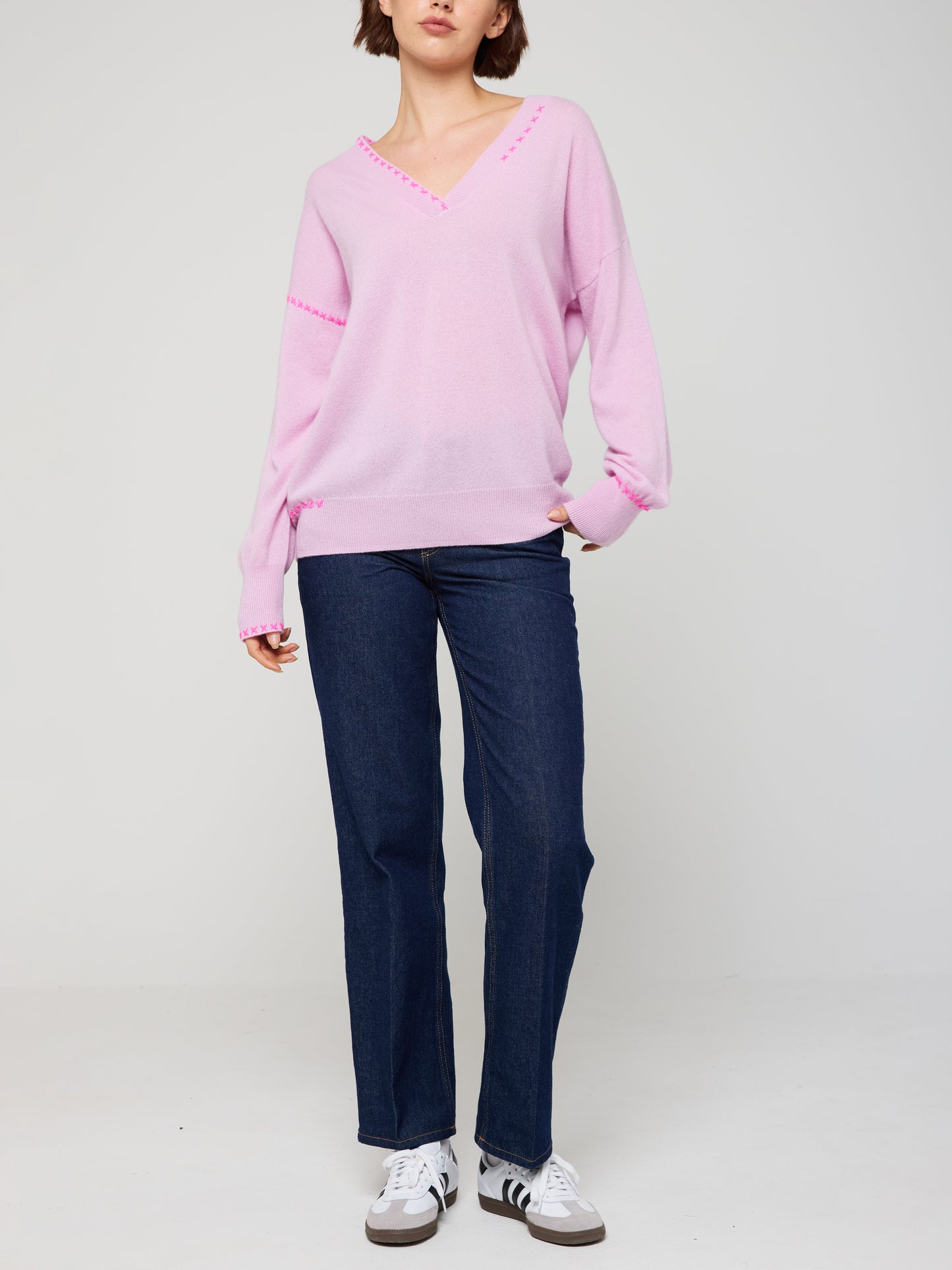 Cross Stitch Cashmere V-Neck