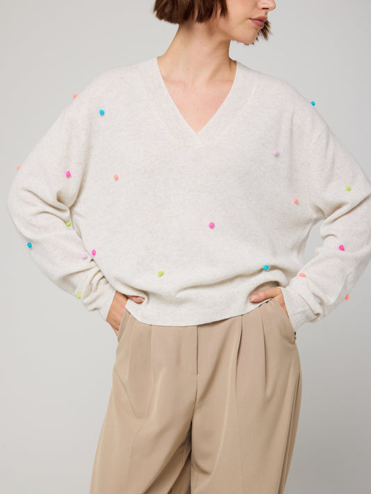 Millie Mini Pom Cashmere V-Neck