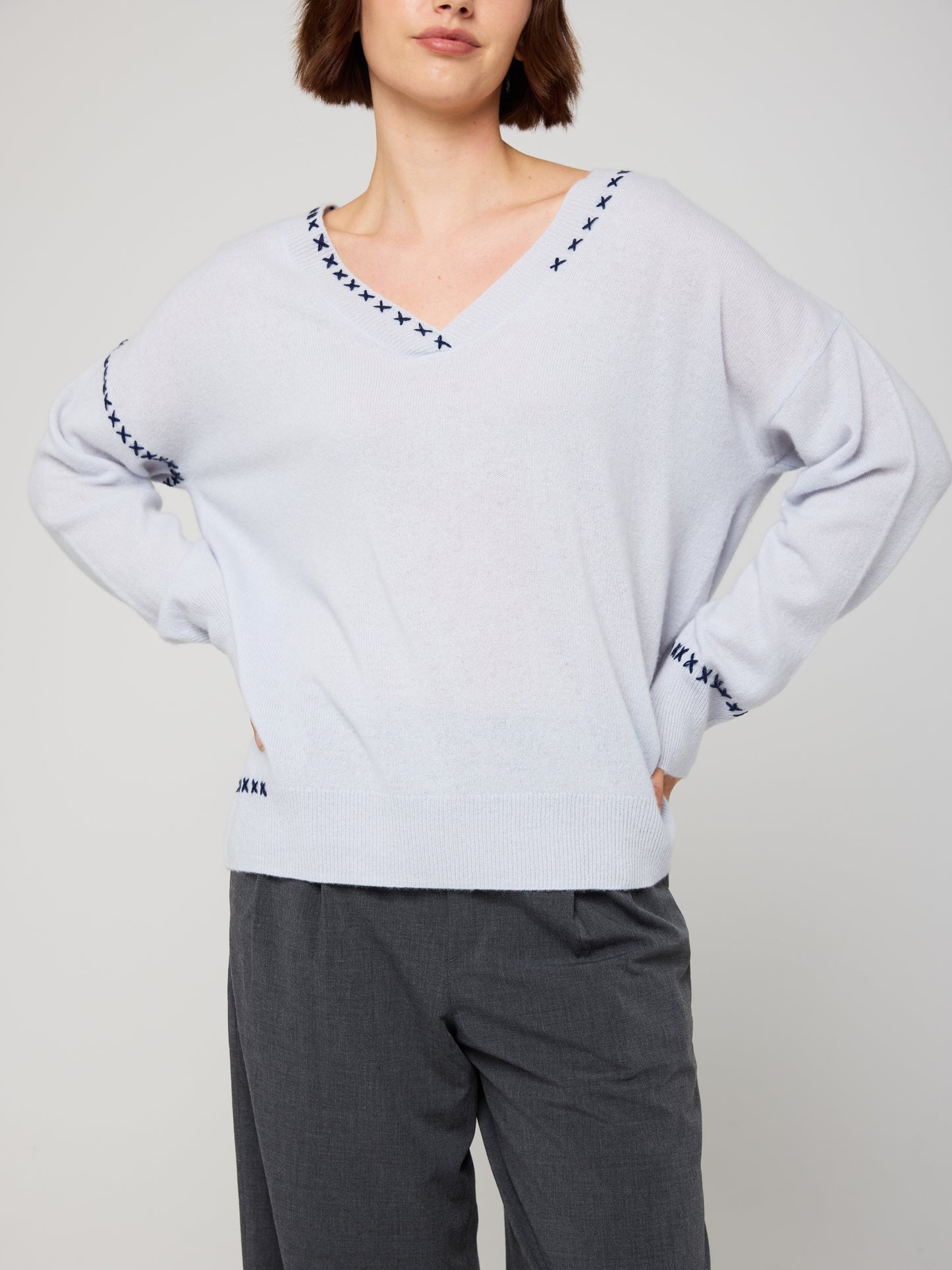 Cross Stitch Cashmere V-Neck