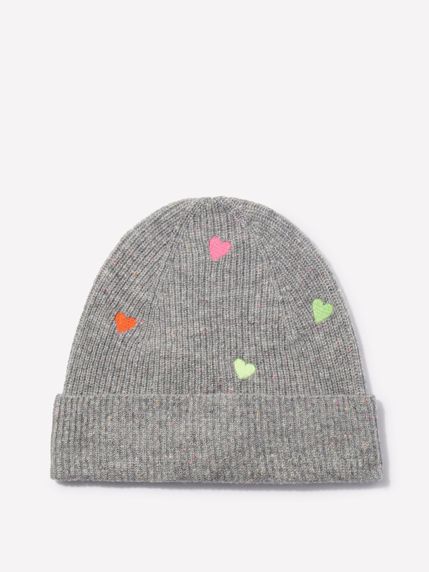 Embroidered Heart Cashmere Beanie Hat
