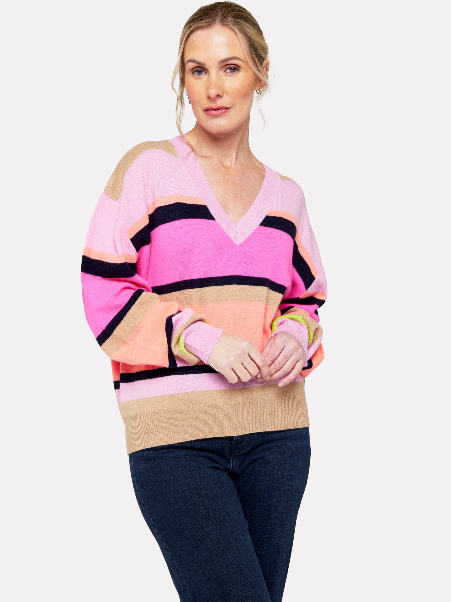 Sarah Stripe Cashmere V-Neck