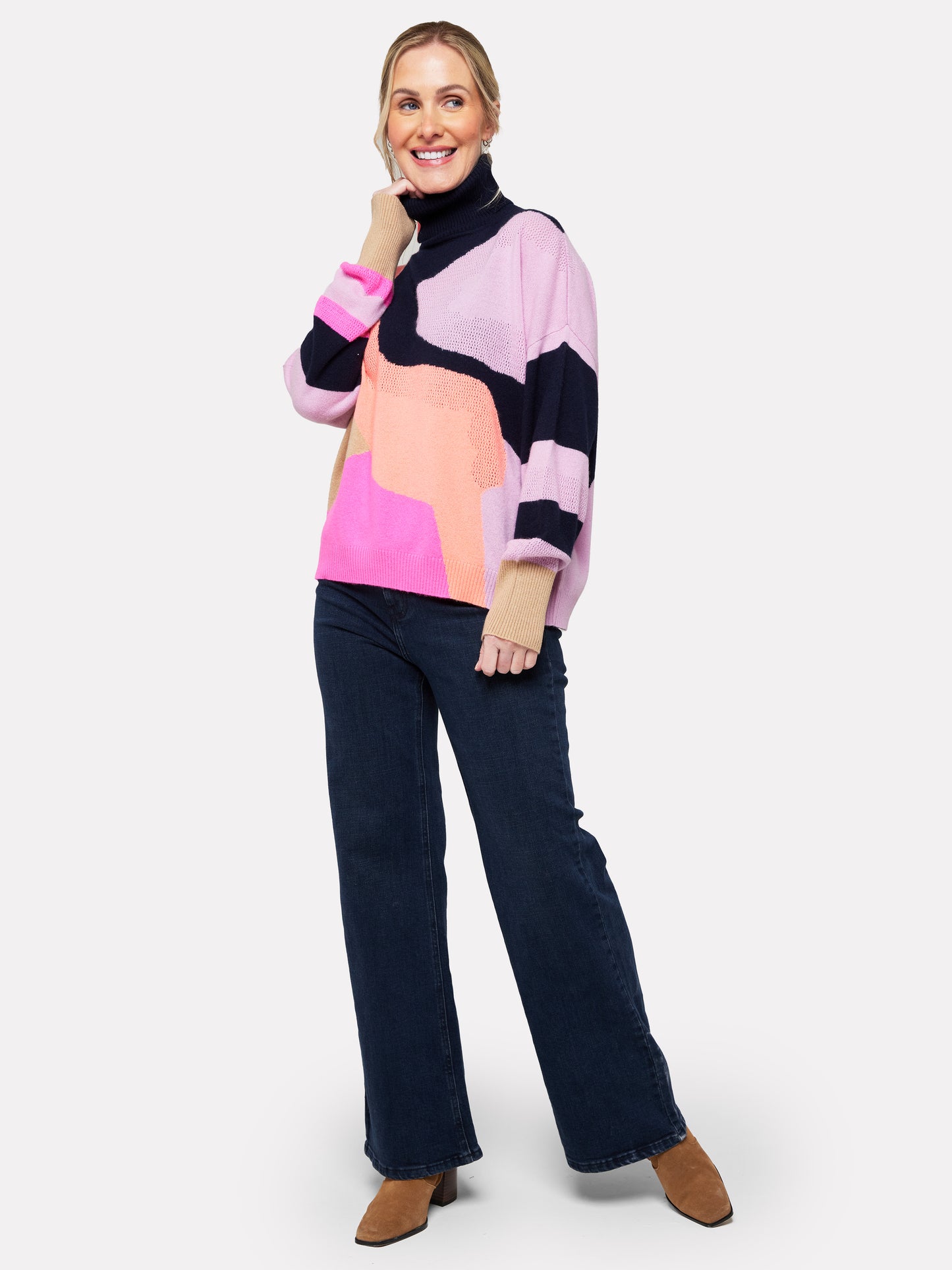 Abstract Cashmere Roll Neck