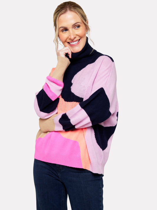 Abstract Cashmere Roll Neck