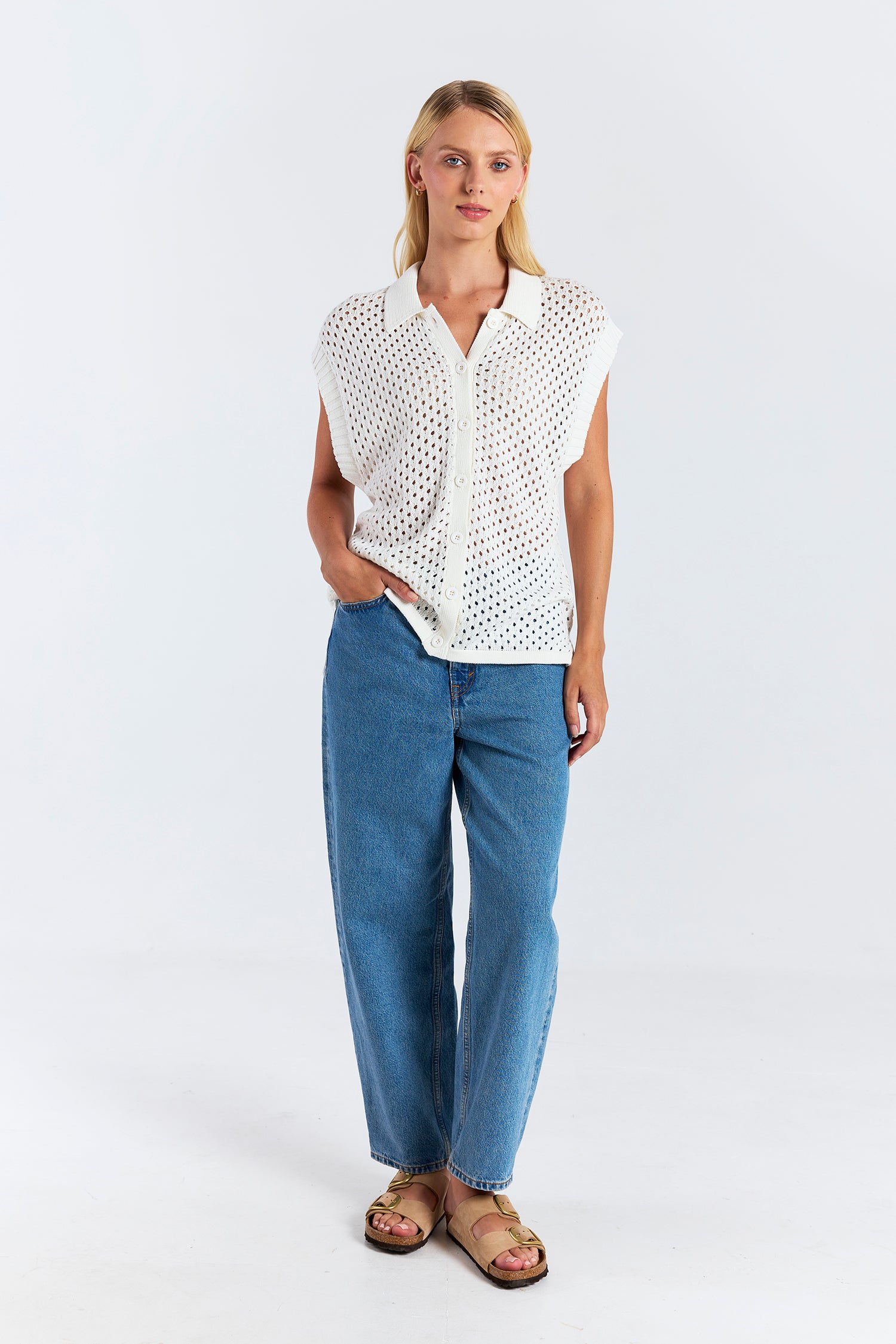 POINTELLE SLEEVELESS SHIRT