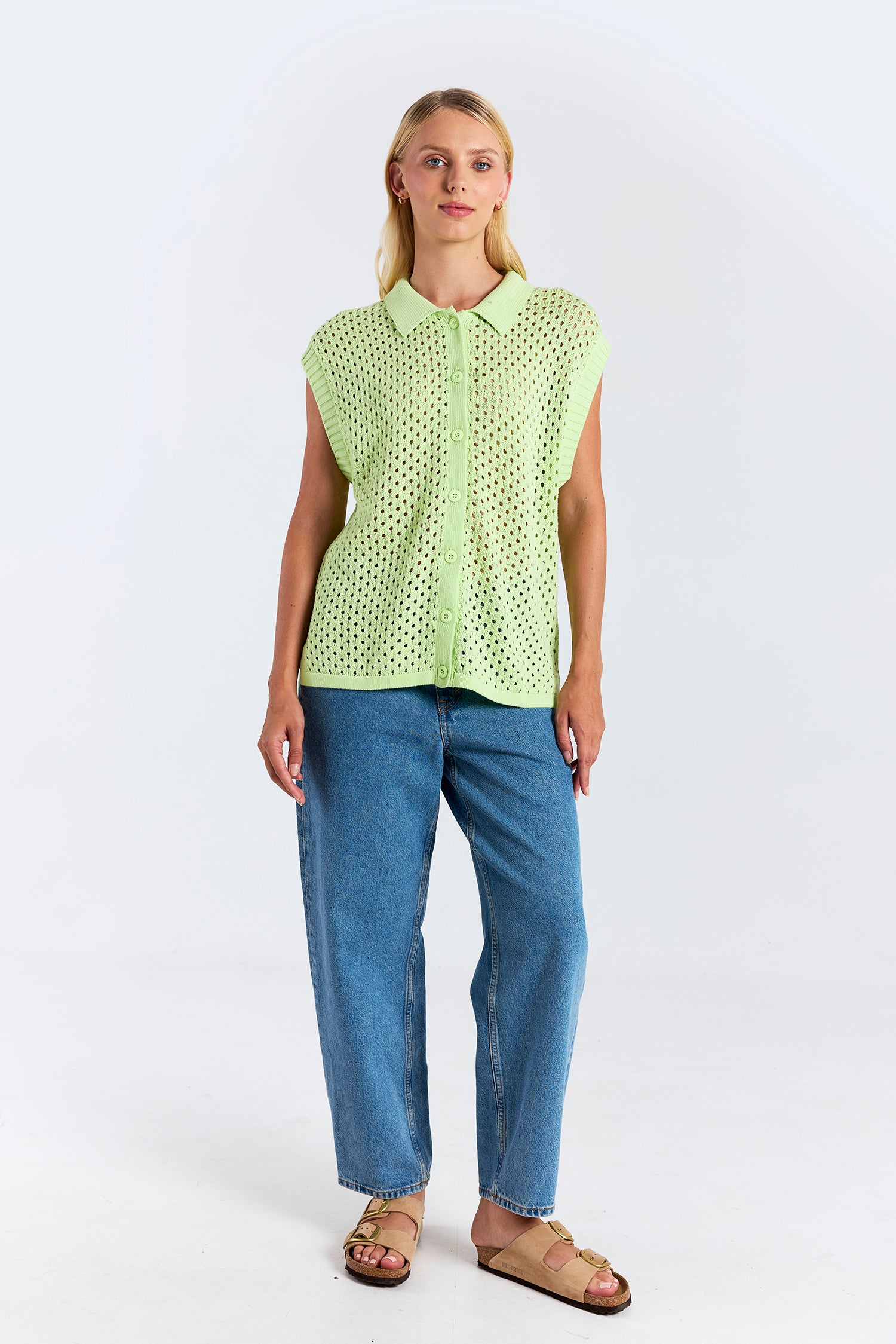 POINTELLE SLEEVELESS SHIRT