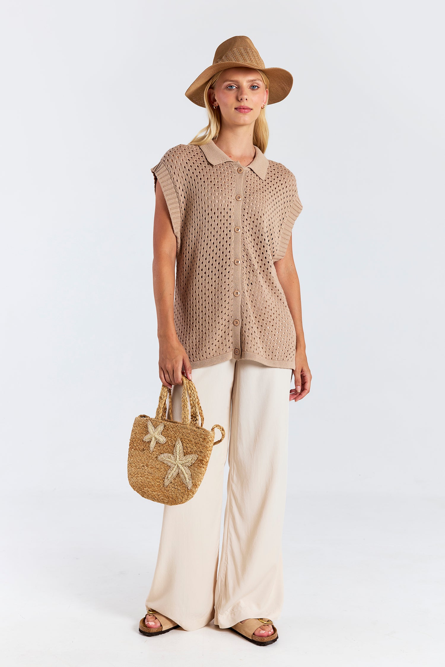 POINTELLE SLEEVELESS SHIRT