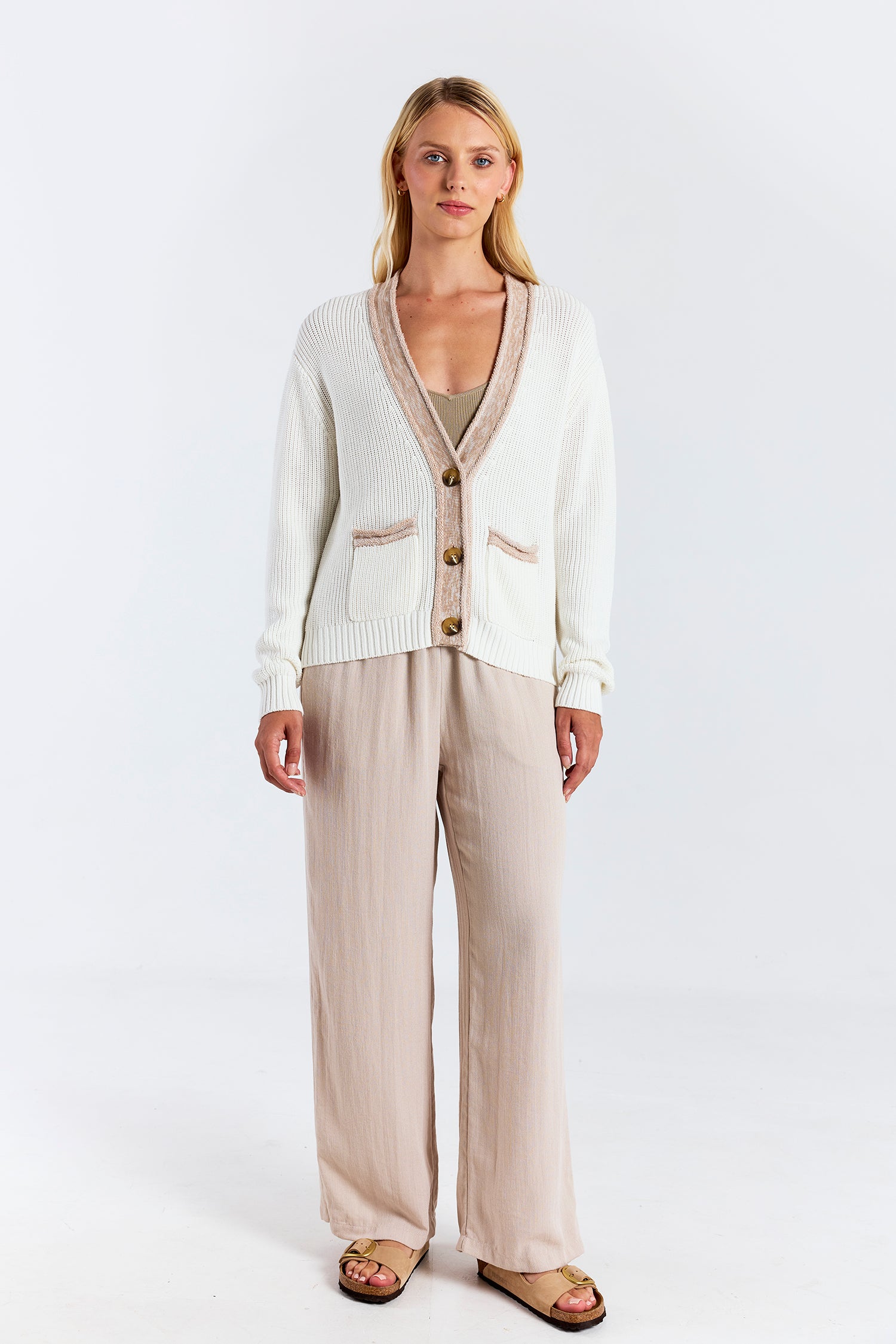 CONTRAST EFFECT TRIM CARDIGAN