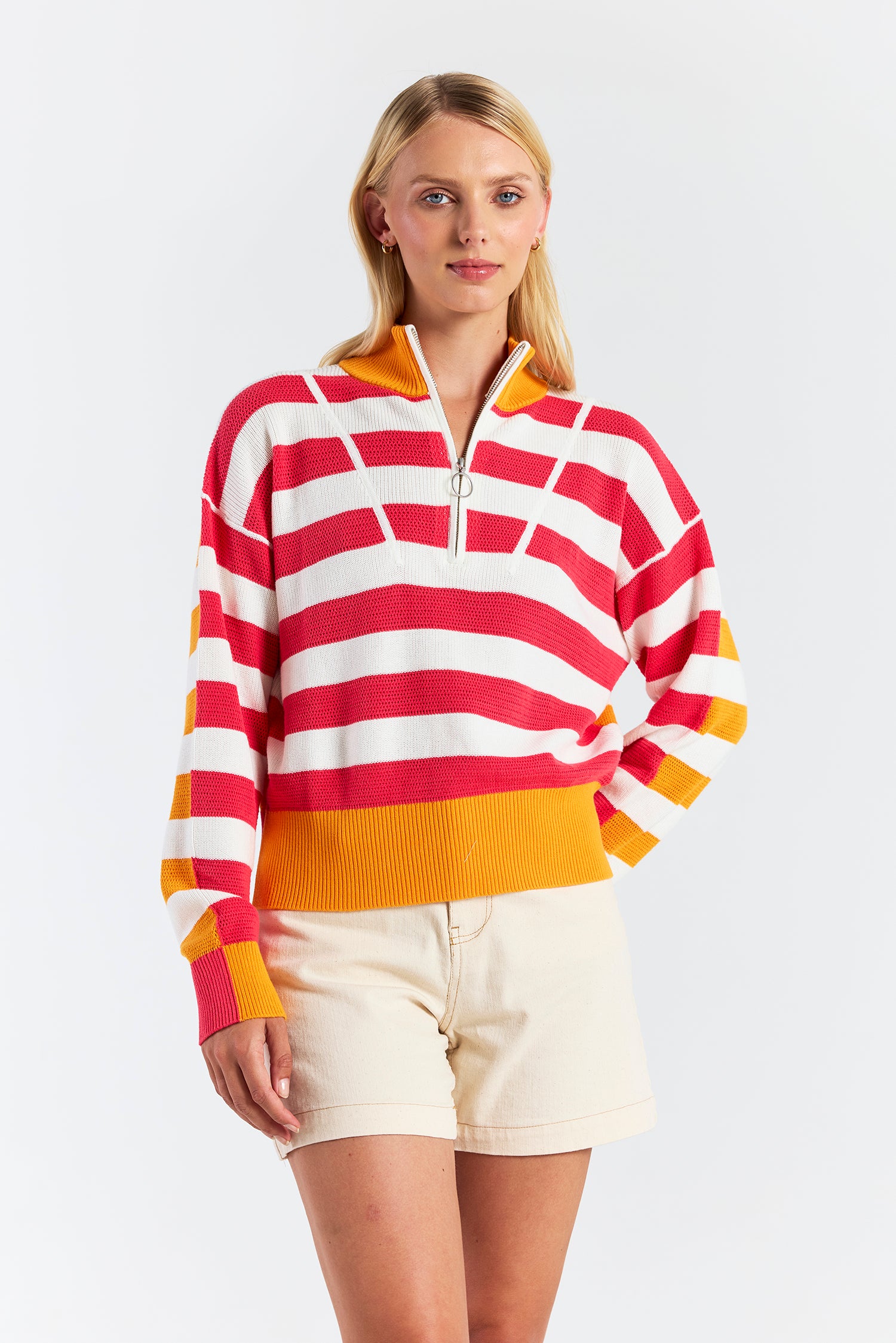 MESH STRIPE HALF ZIP