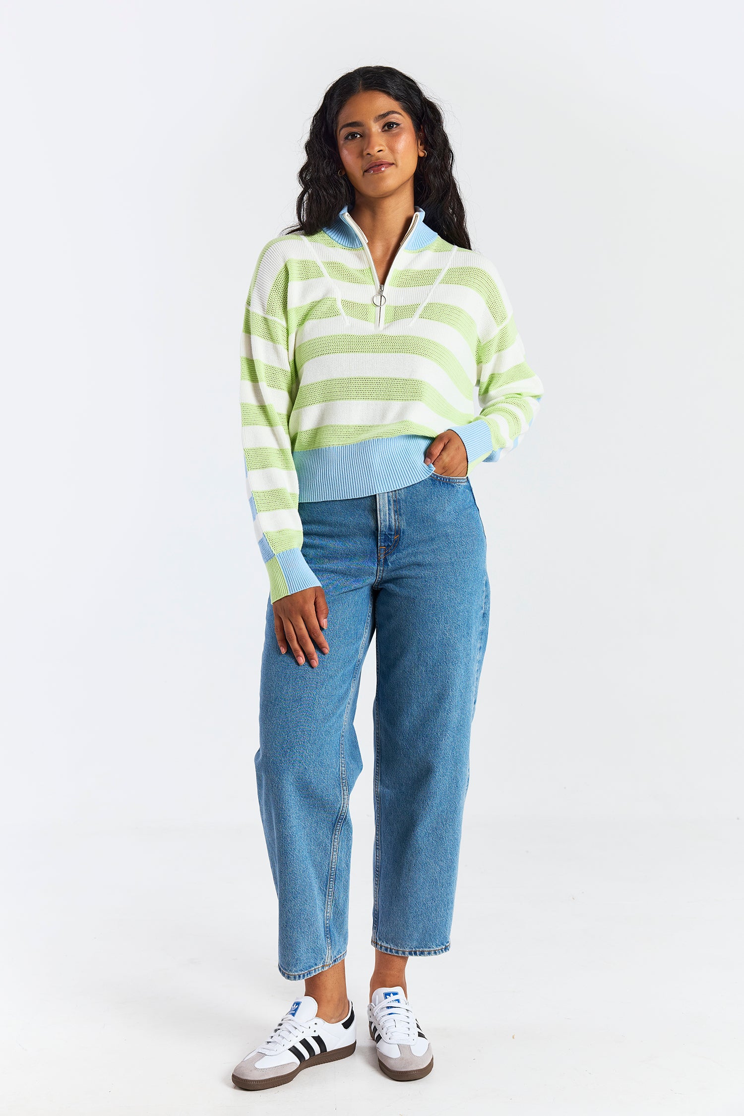 MESH STRIPE HALF ZIP