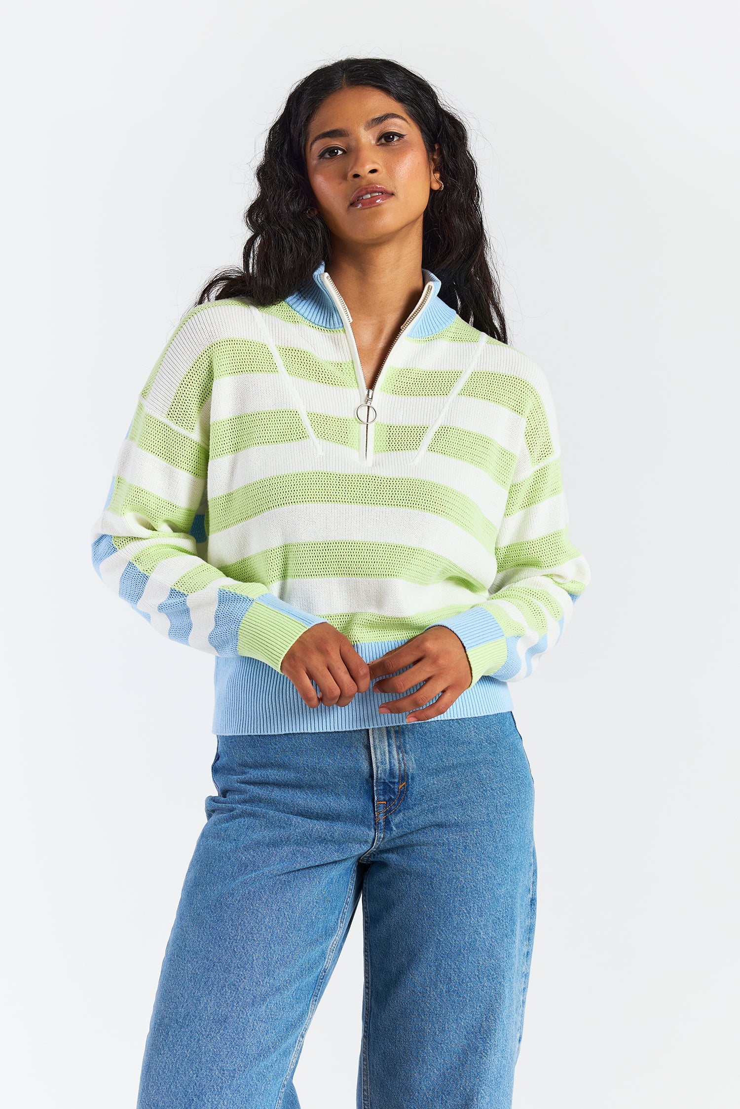 MESH STRIPE HALF ZIP