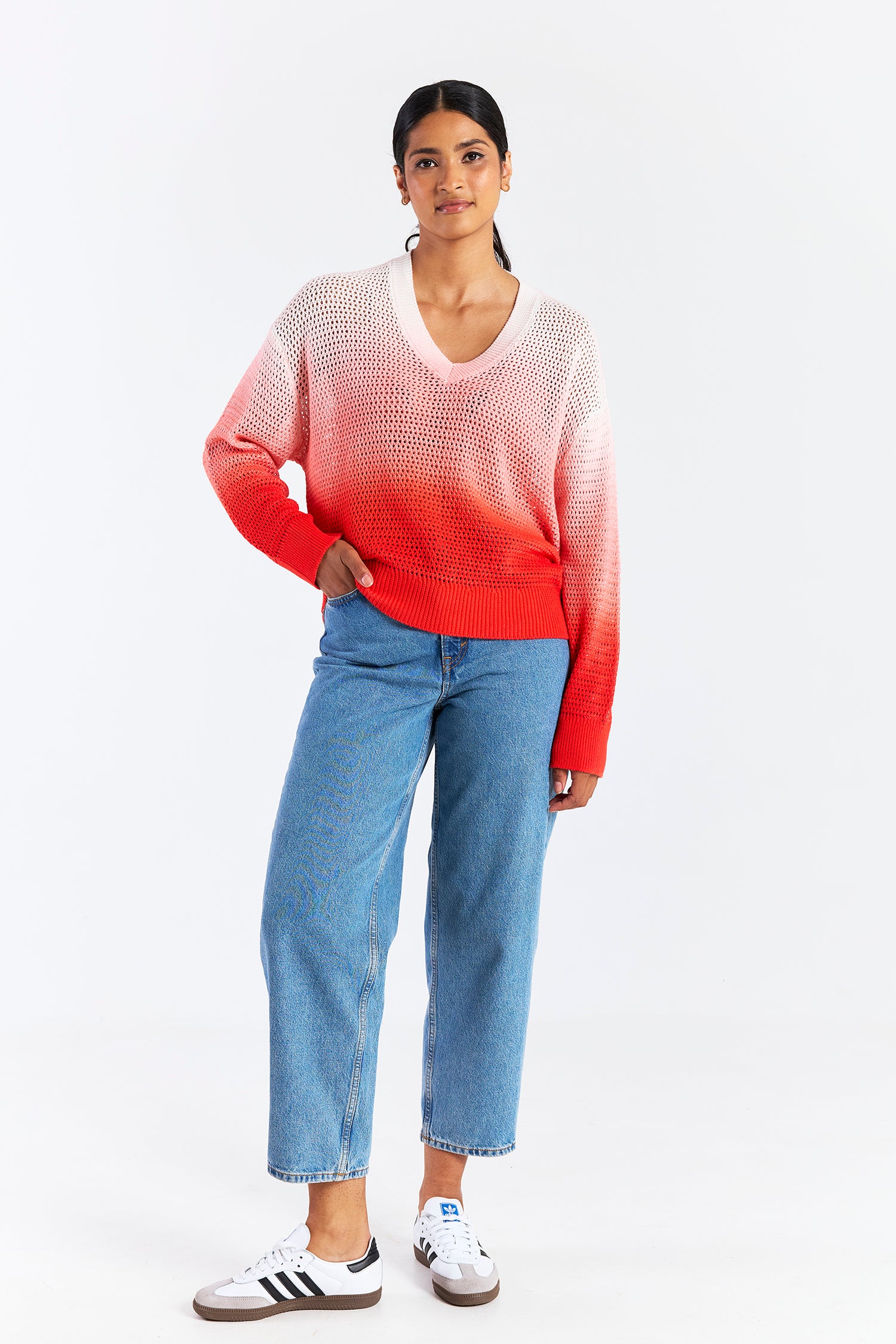 MESH DIP DYE V NECK