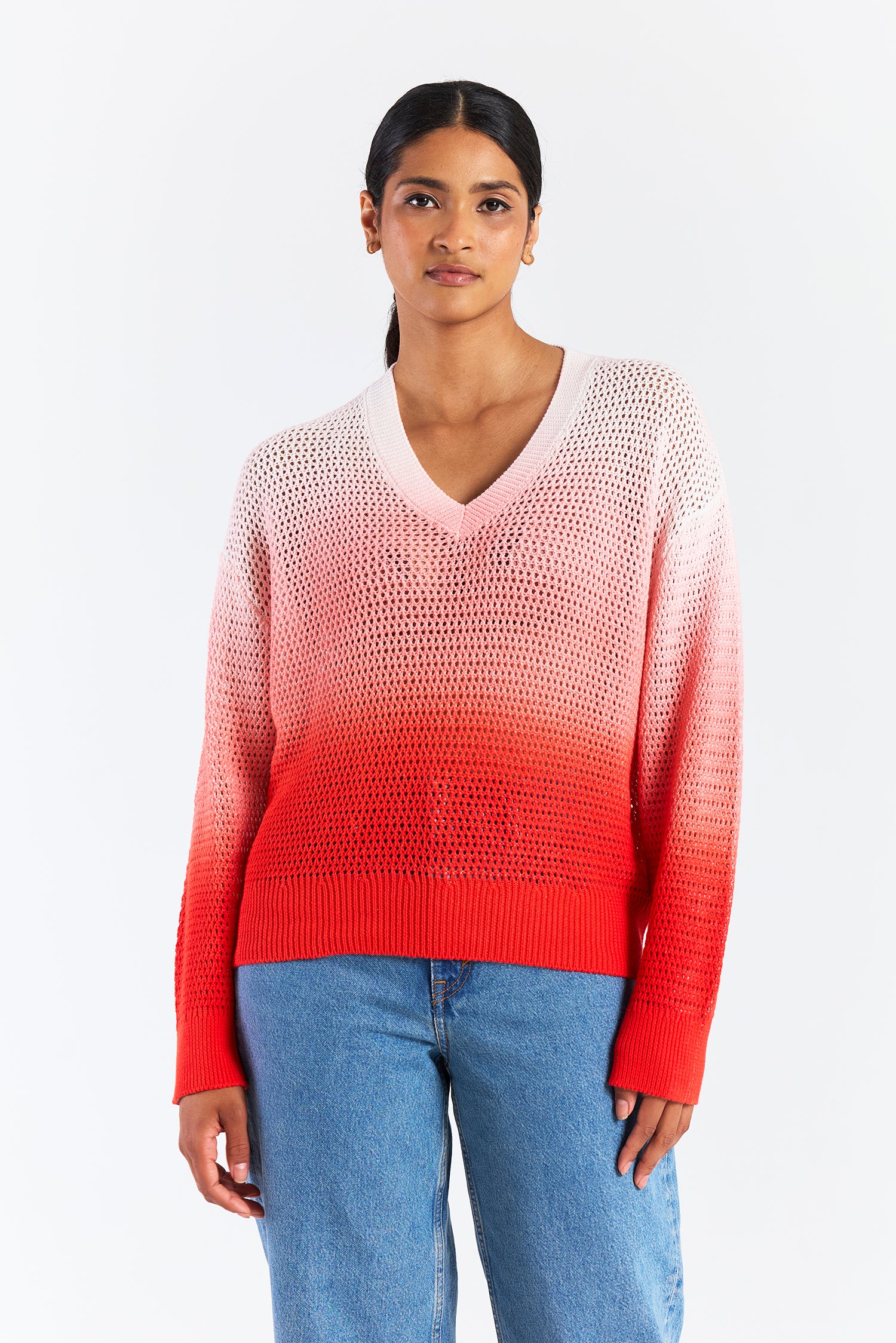 MESH DIP DYE V NECK