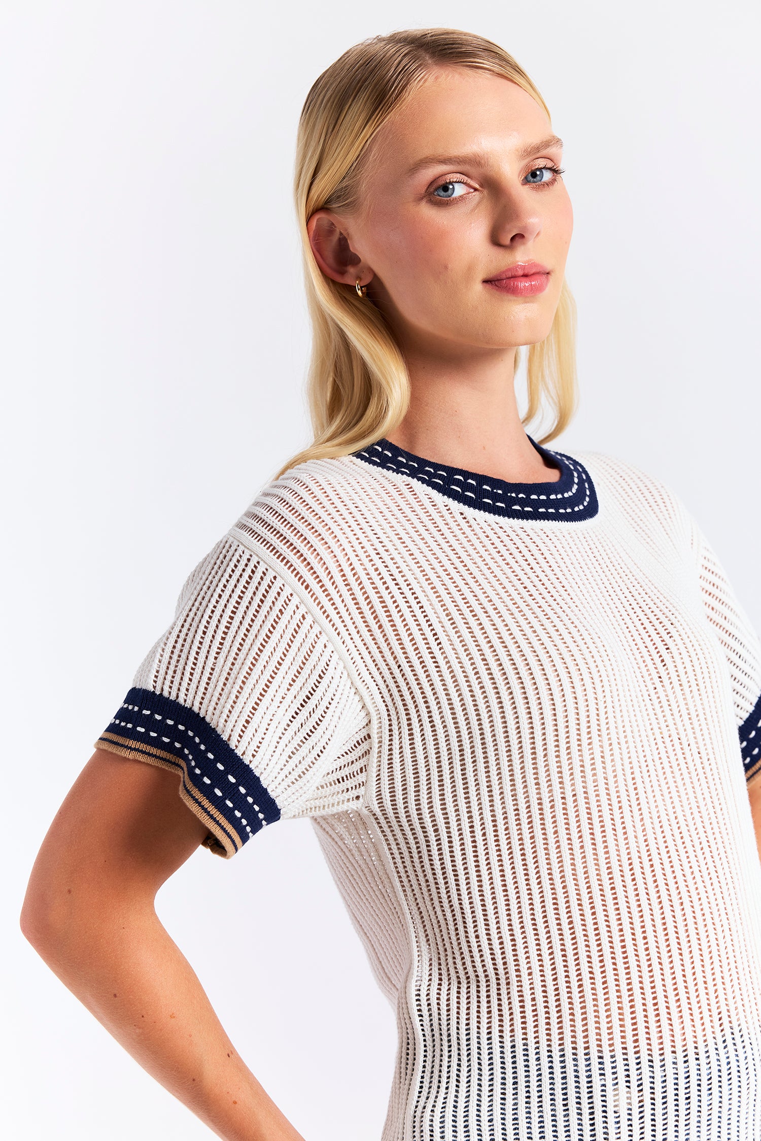 DENIM EFFECT TRIM TEE