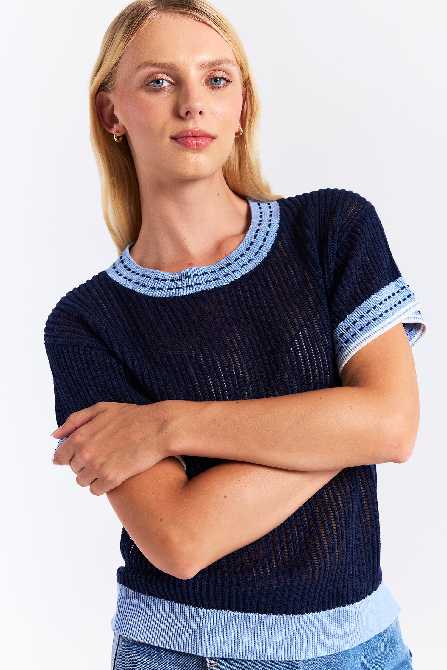 DENIM EFFECT TRIM TEE