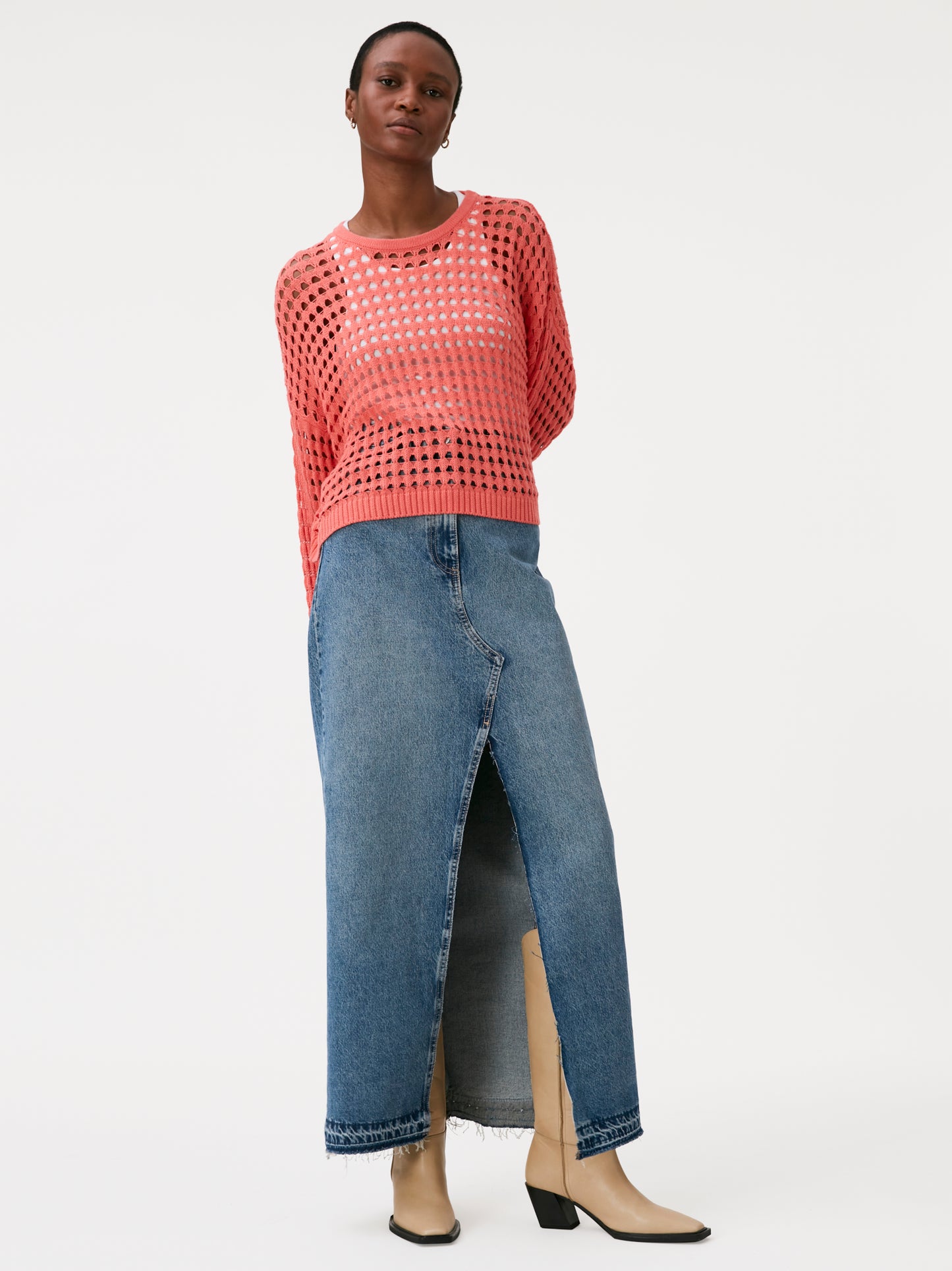 Open Stitch Pointelle Crew Neck Jumper