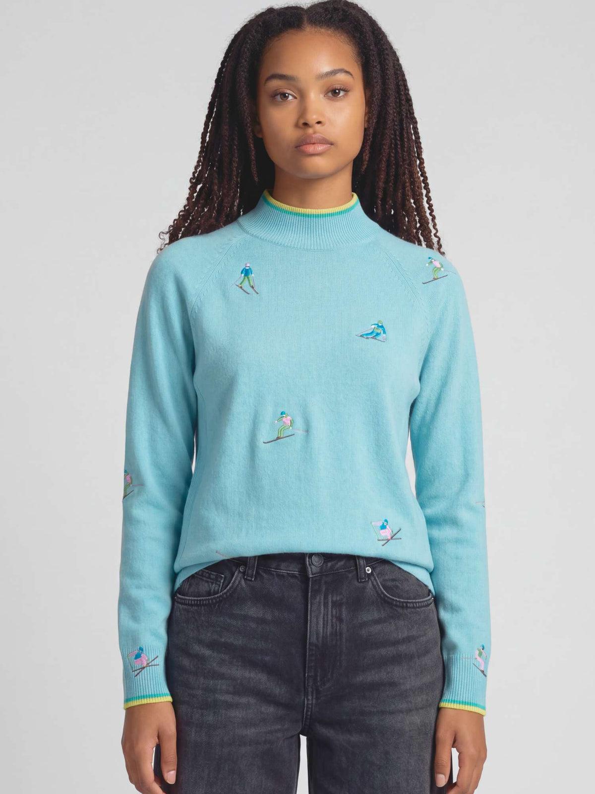 Ditsy Ski Embroidery Mock Neck