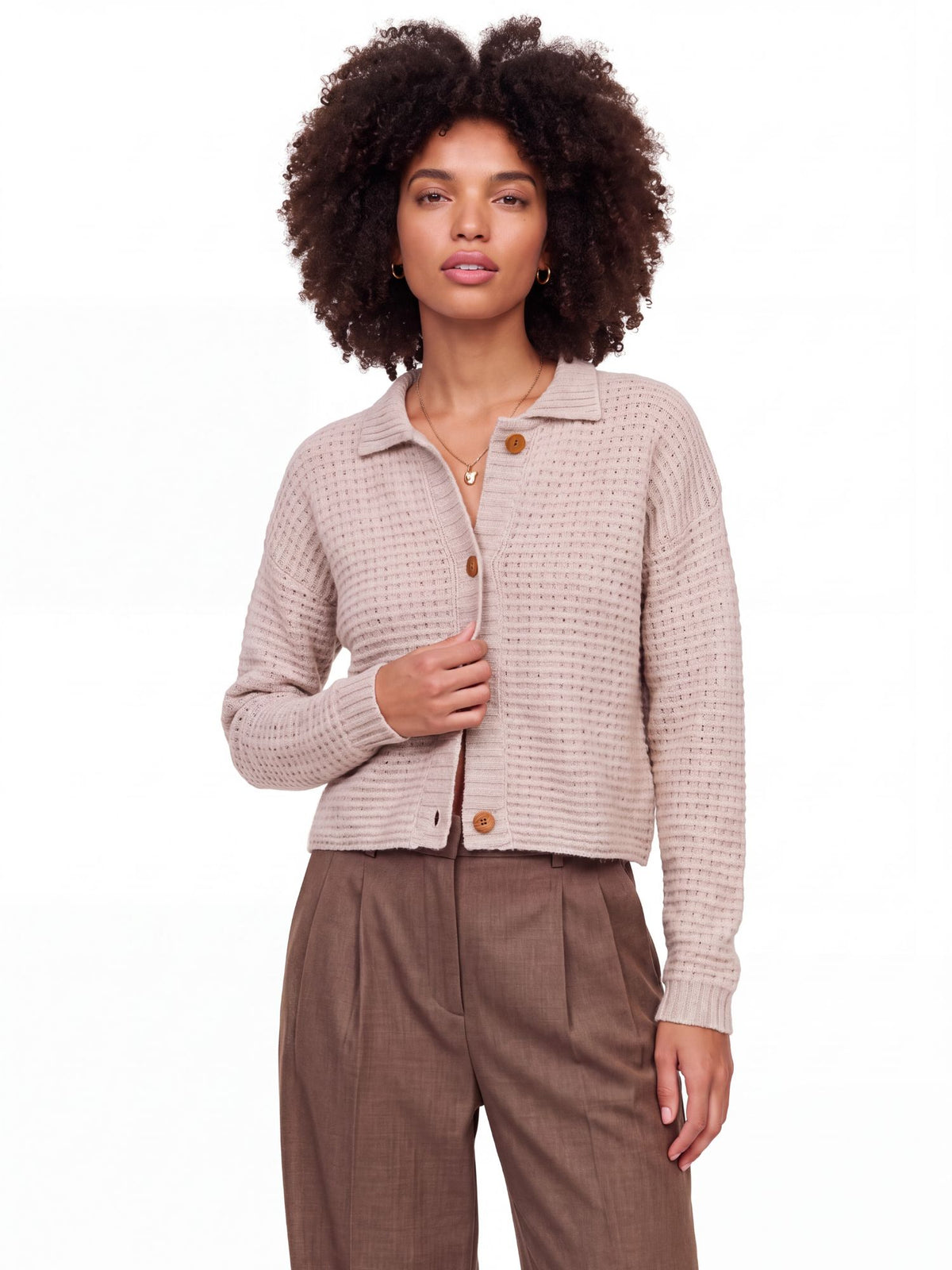 OTTOMAN OPEN STITCH POLO CARDI