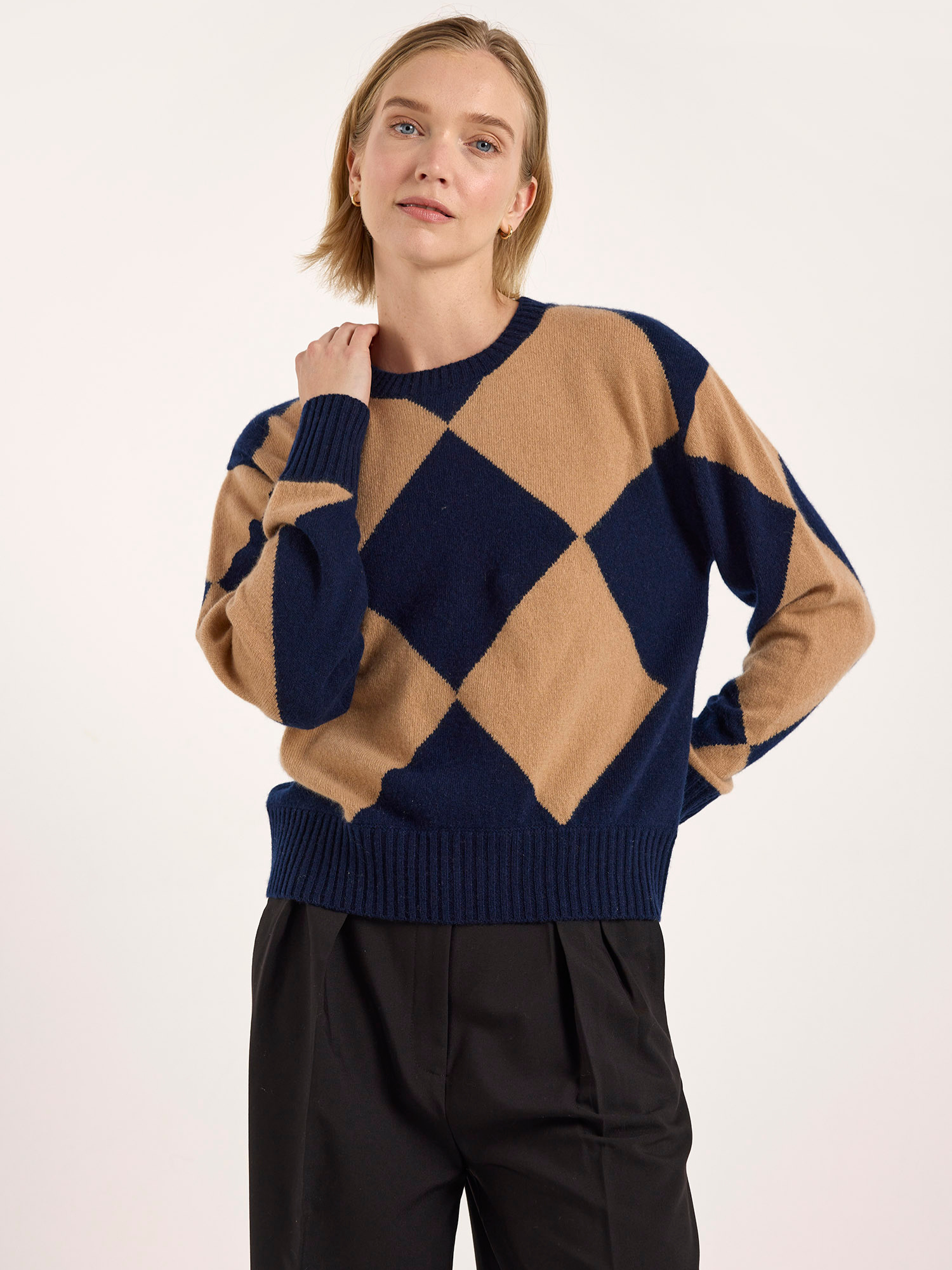 Avery Argyle Cashmere Crew Neck Jumper