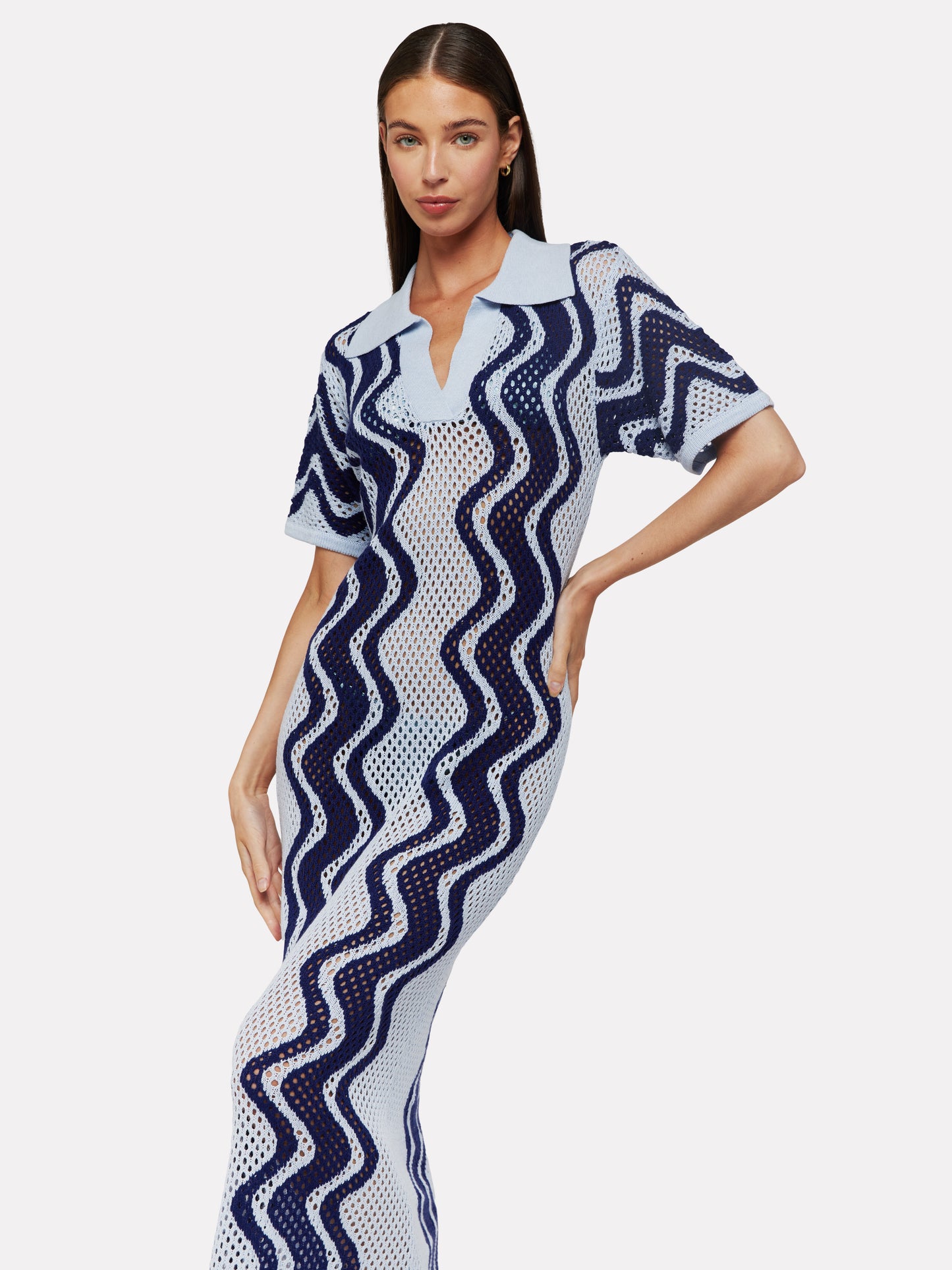 Wave Pointelle Crochet Midi Dress