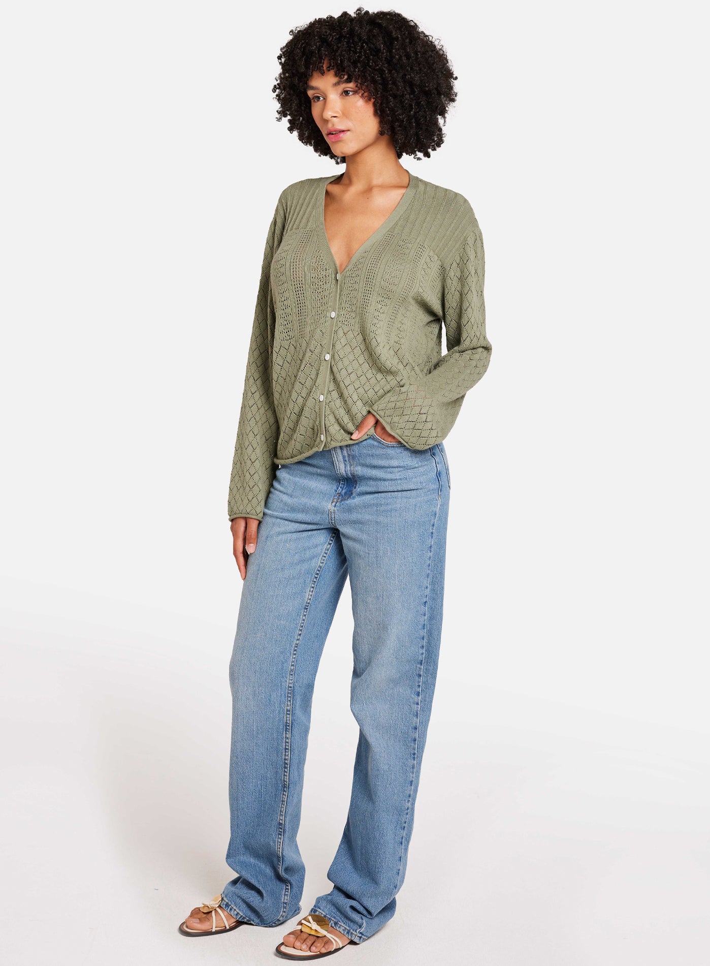 Pointelle knit cardigan best sale