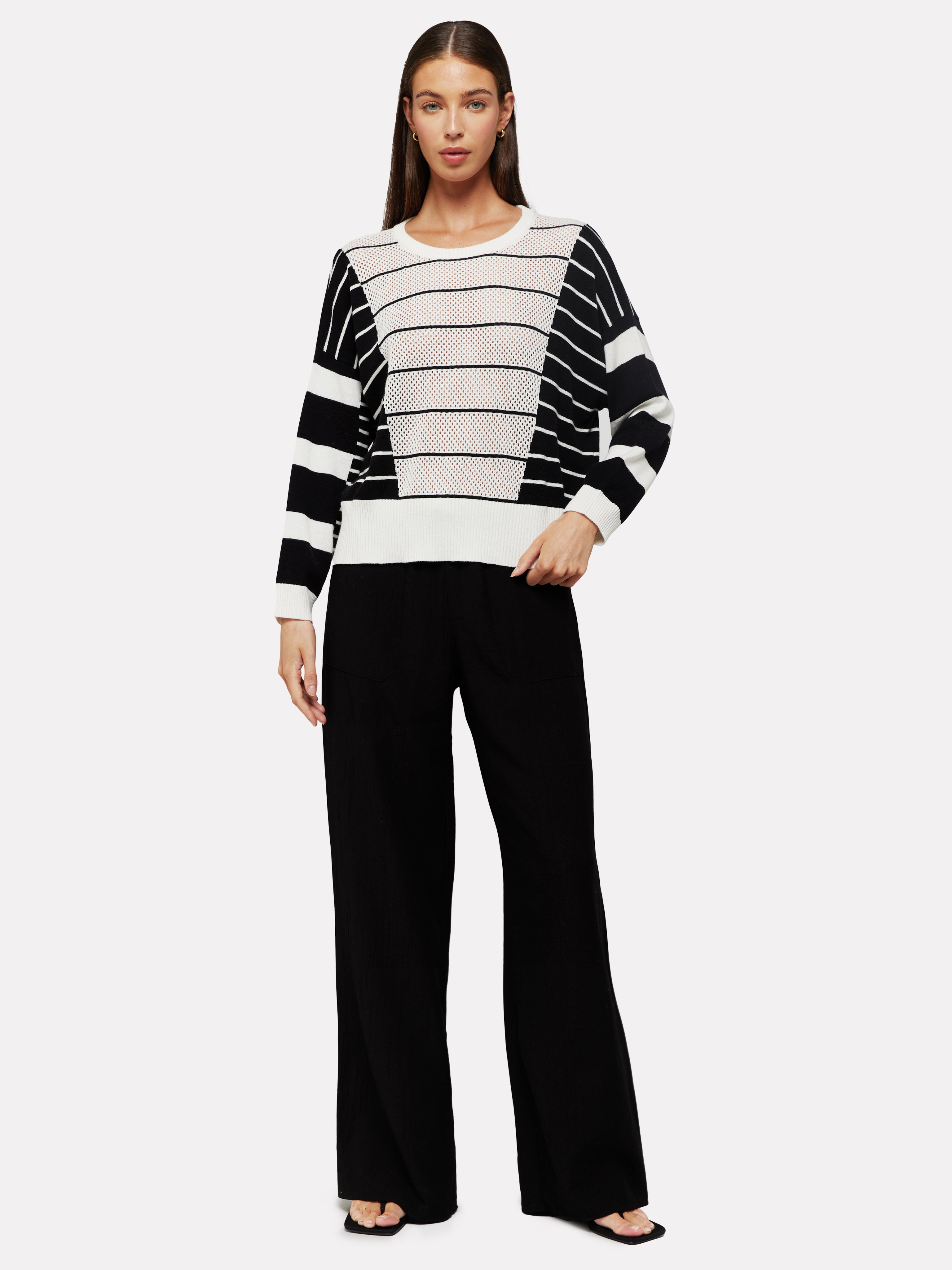 Stripe Open Stitch Pointelle Cashmere Blend Summer Knit Jumper