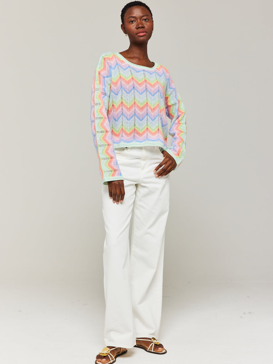 Brodie Fine Cashmere Rainbow Jogger Pant - Black/Stripes Periwinkle